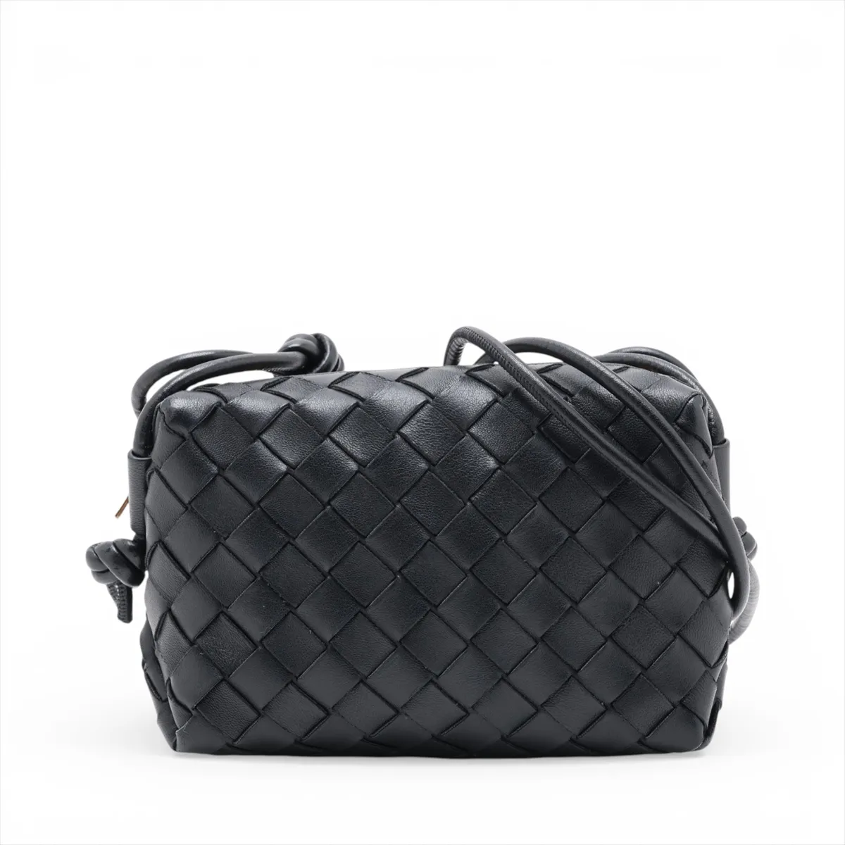 Intrecciato Mini Loop Leather Shoulder Bag, Black