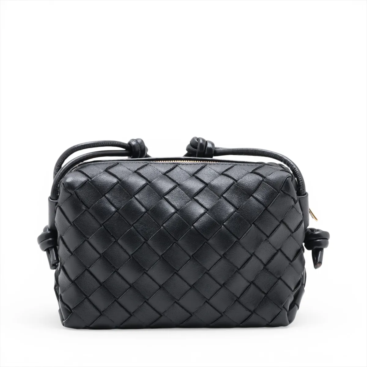Intrecciato Mini Loop Leather Shoulder Bag, Black — view 2