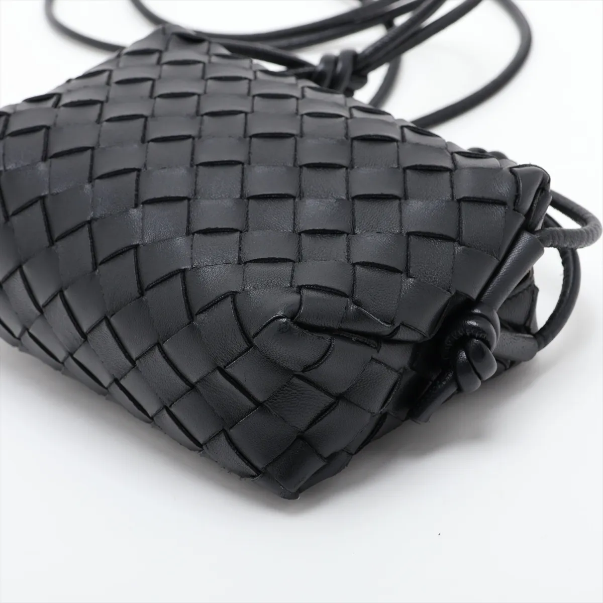 Intrecciato Mini Loop Leather Shoulder Bag, Black — view 3