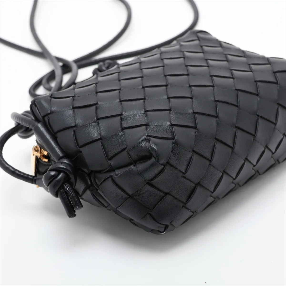 Intrecciato Mini Loop Leather Shoulder Bag, Black — view 4