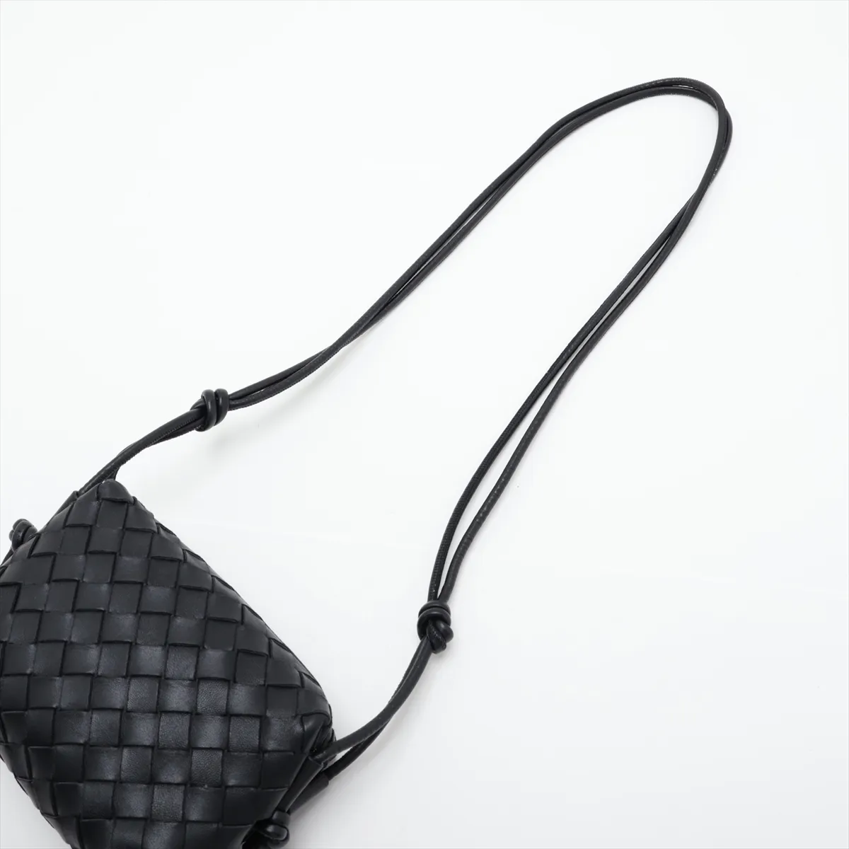 Intrecciato Mini Loop Leather Shoulder Bag, Black — view 5