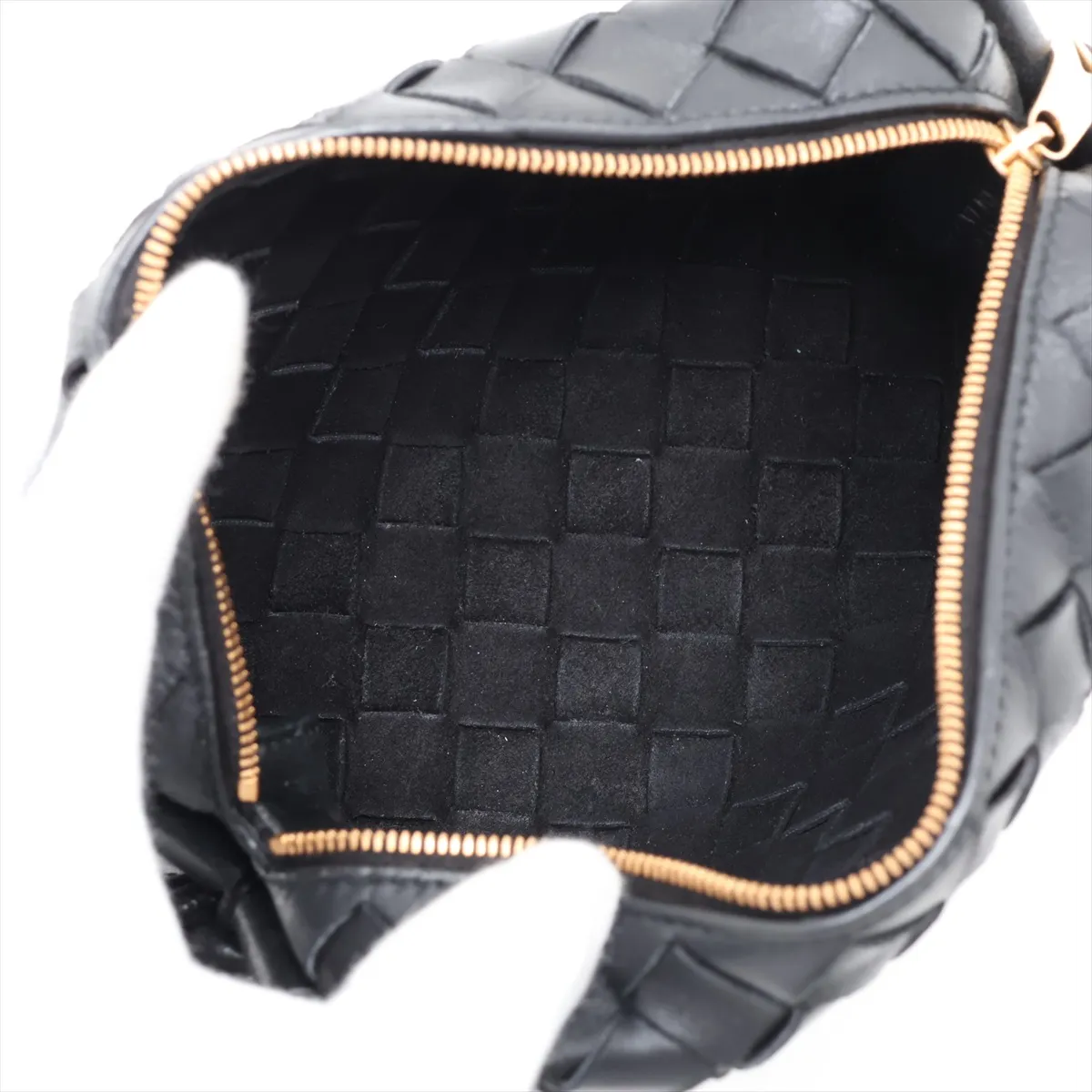 Intrecciato Mini Loop Leather Shoulder Bag, Black — view 6