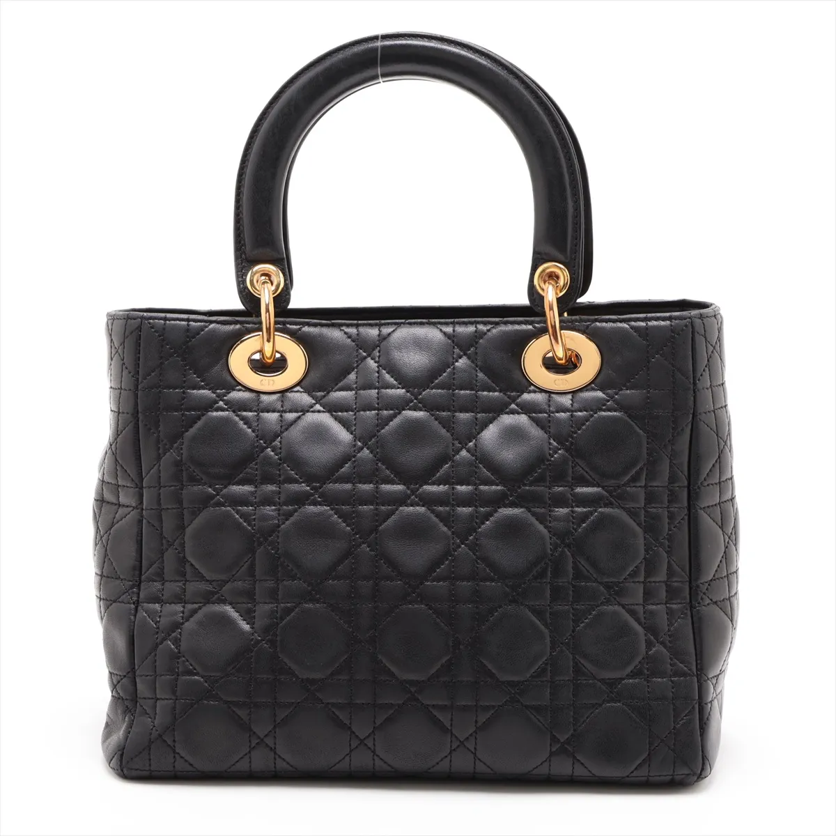 Cannage Lady Dior Leather Handbag, Black — view 2