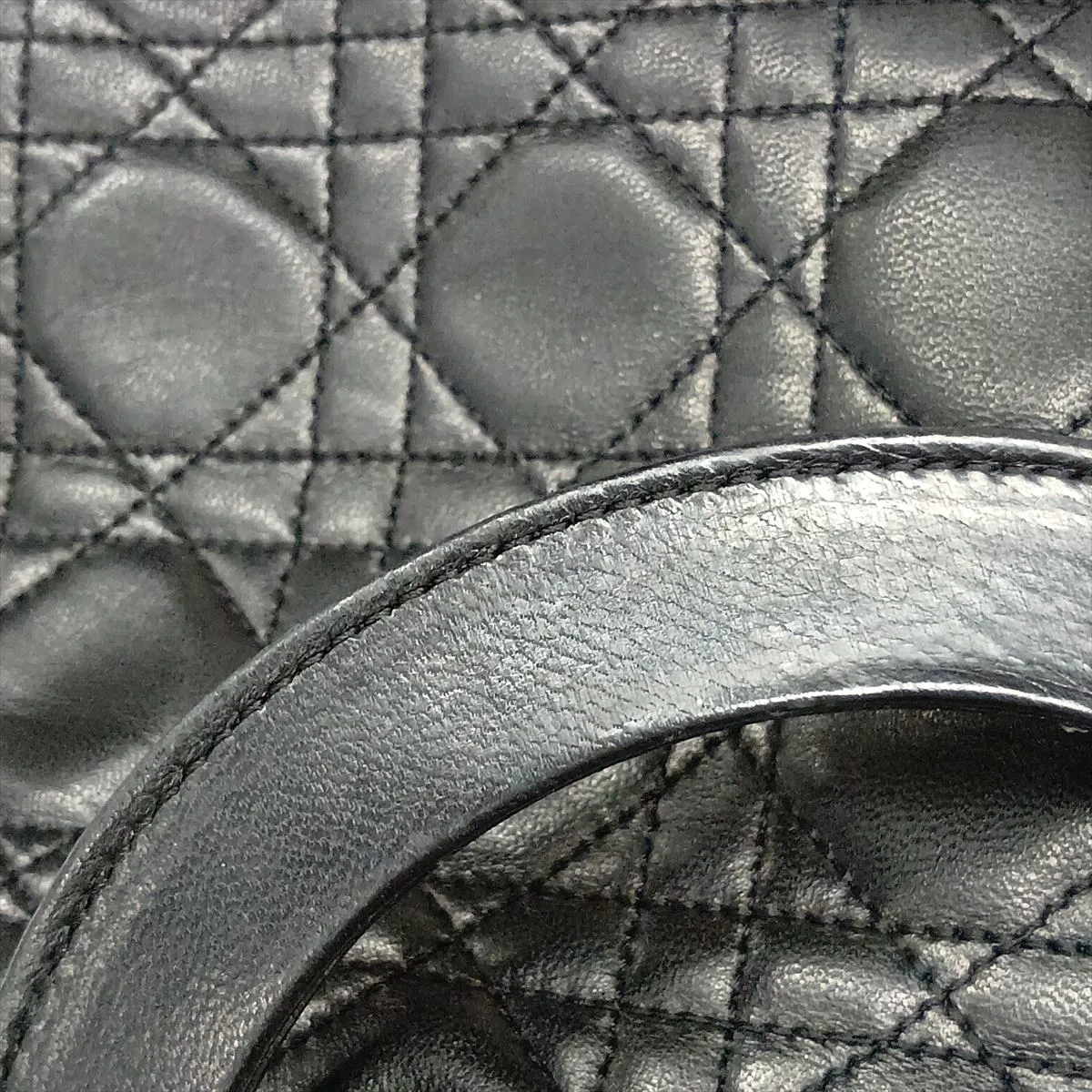Cannage Lady Dior Leather Handbag, Black — view 13
