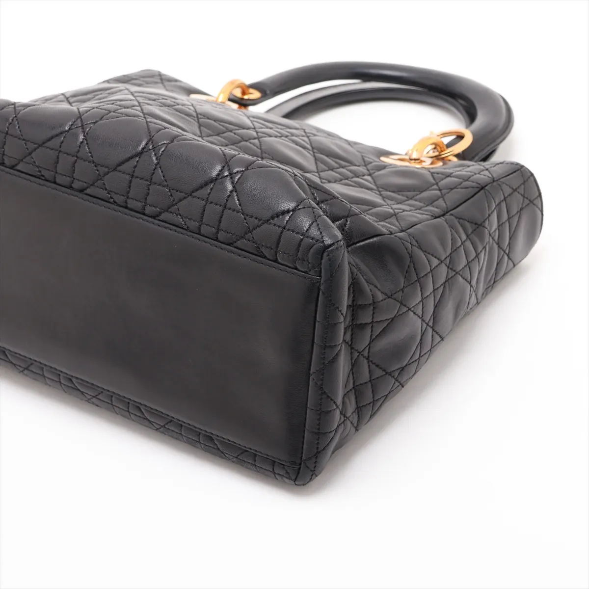 Cannage Lady Dior Leather Handbag, Black — view 3