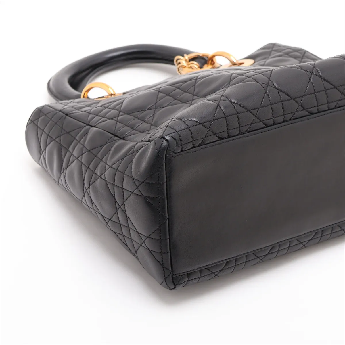 Cannage Lady Dior Leather Handbag, Black — view 4