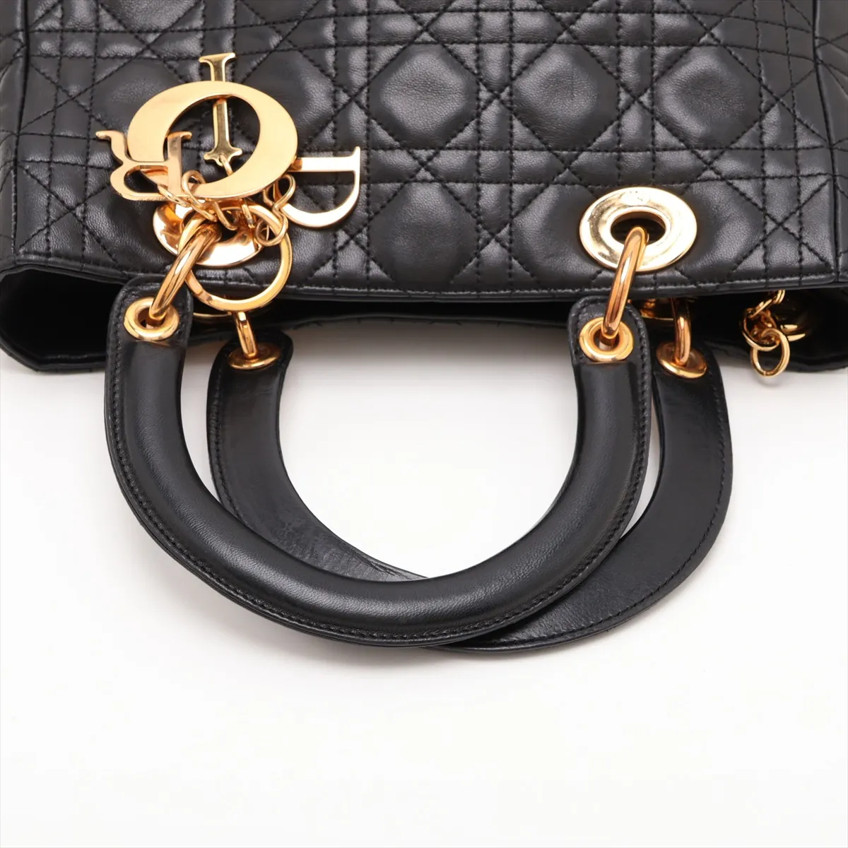 Cannage Lady Dior Leather Handbag, Black — view 5