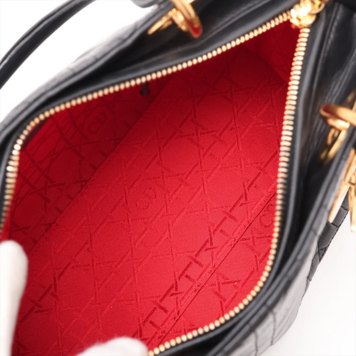 Cannage Lady Dior Leather Handbag, Black — view 7