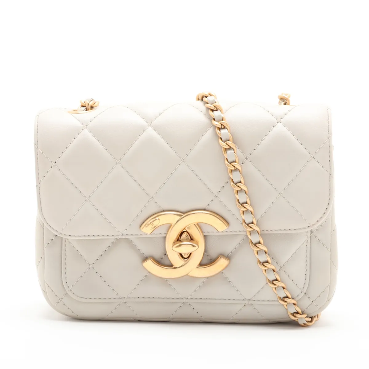 Mini Matelassé Lambskin Single Flap Single Chain Bag, Gray with Gold Hardware, TN2710LE, Random Plate