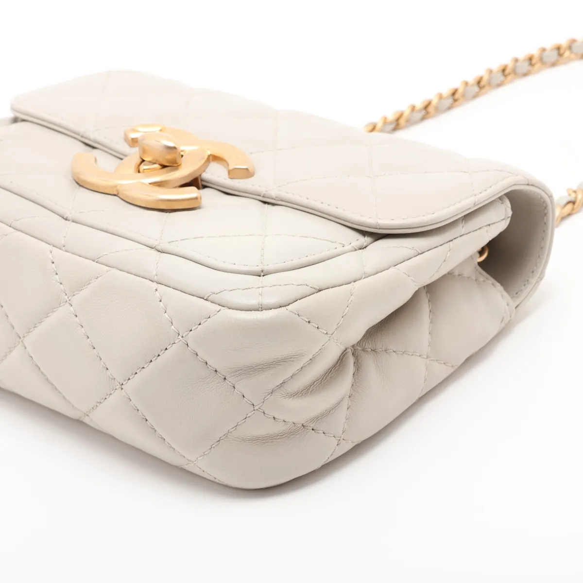 Mini Matelassé Lambskin Single Flap Single Chain Bag, Gray with Gold Hardware, TN2710LE, Random Plate — view 3
