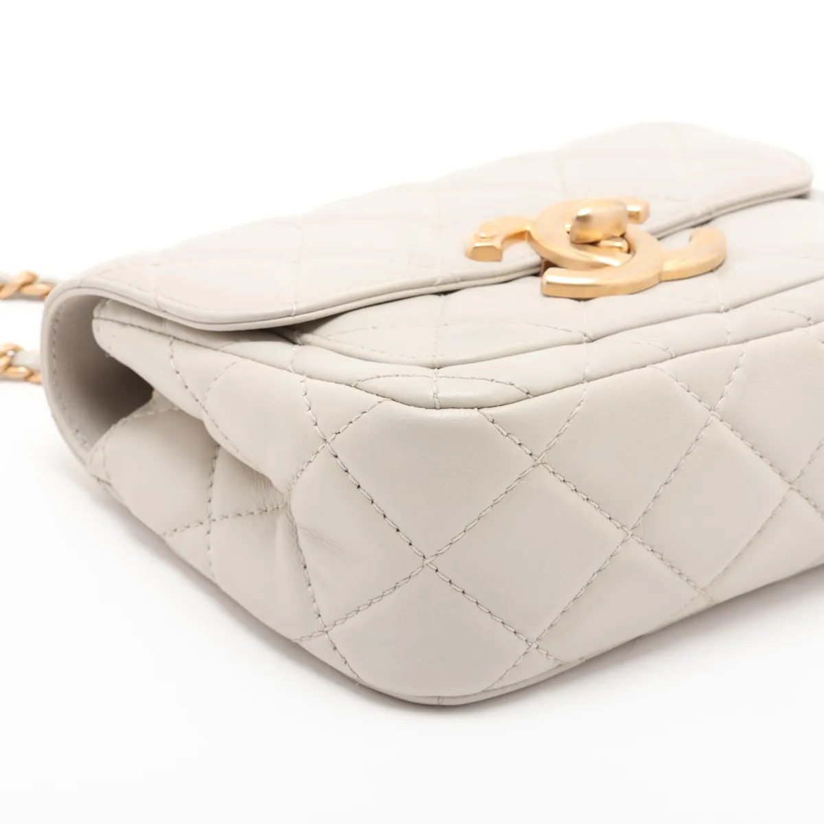 Mini Matelassé Lambskin Single Flap Single Chain Bag, Gray with Gold Hardware, TN2710LE, Random Plate — view 4