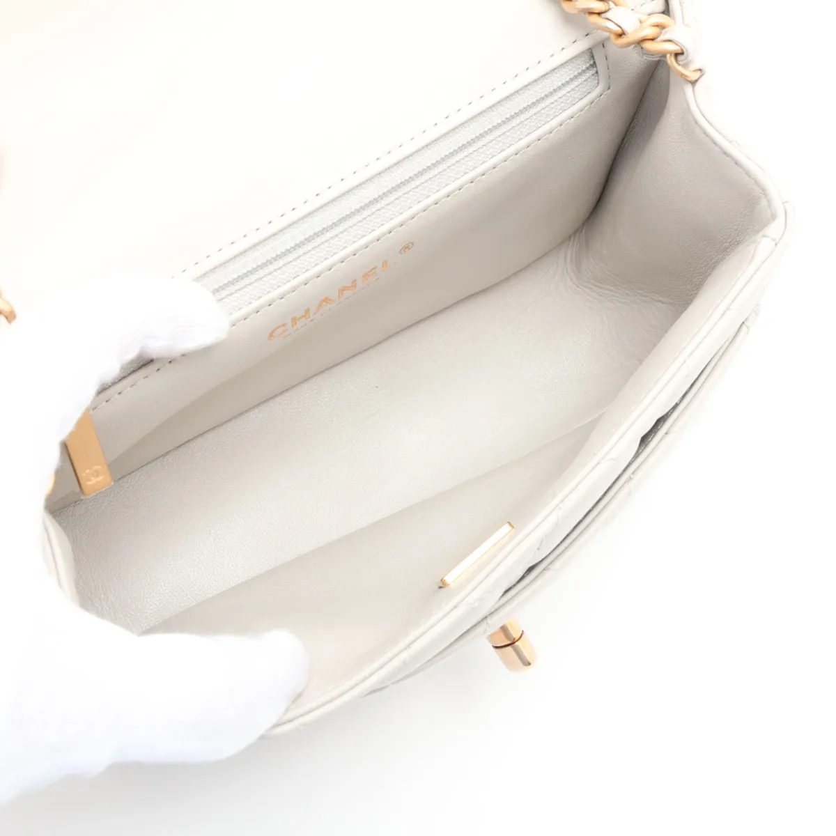 Mini Matelassé Lambskin Single Flap Single Chain Bag, Gray with Gold Hardware, TN2710LE, Random Plate — view 6