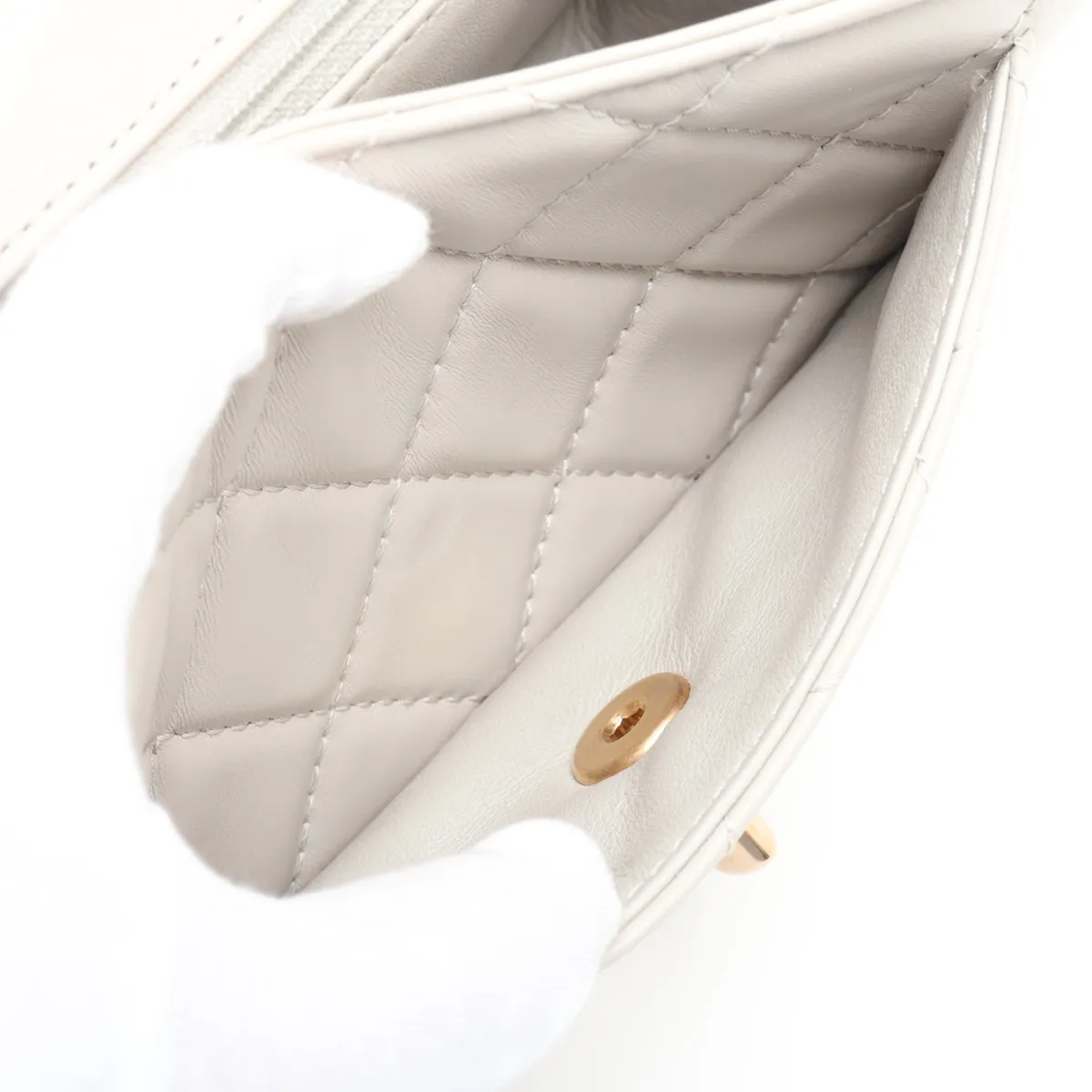 Mini Matelassé Lambskin Single Flap Single Chain Bag, Gray with Gold Hardware, TN2710LE, Random Plate — view 8