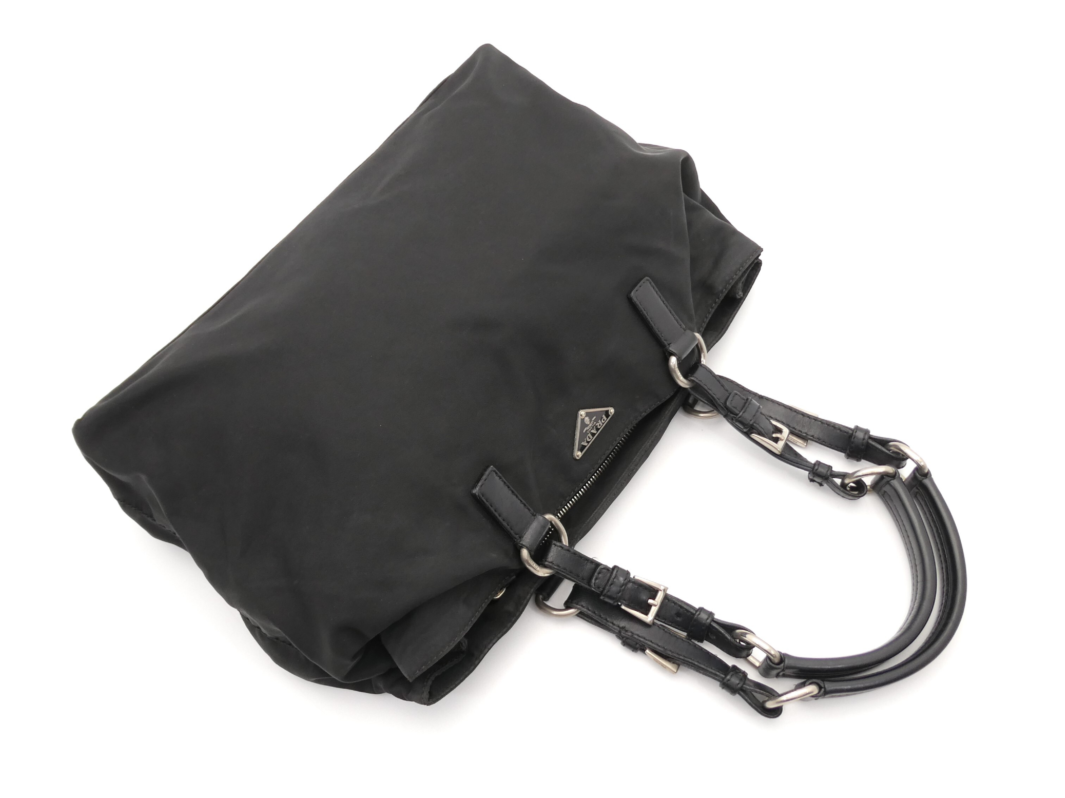 logo plate nylon leather shoulder bag — view 6