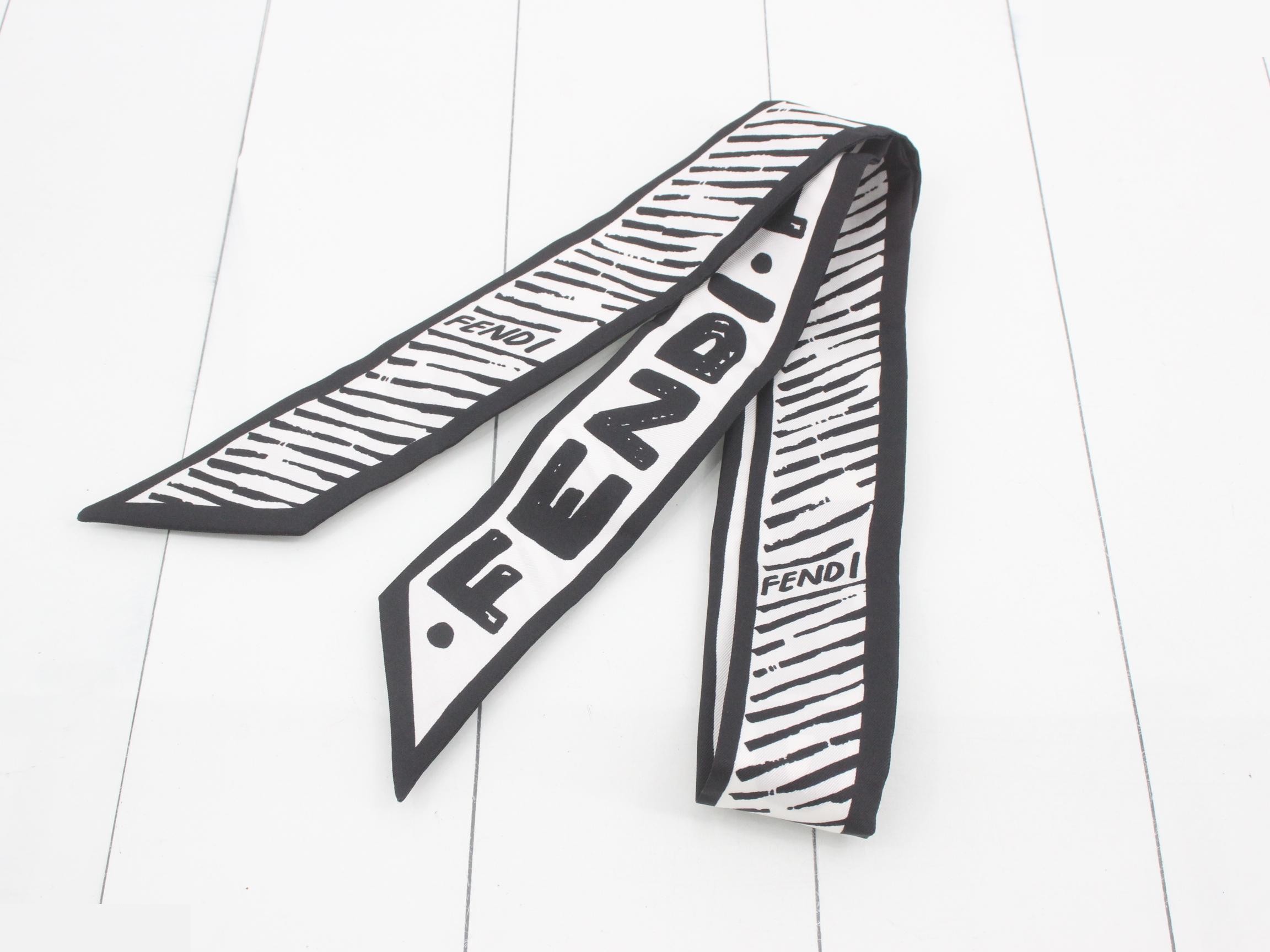 Logo Twilly Scarf, Silk, Black & White — view 2