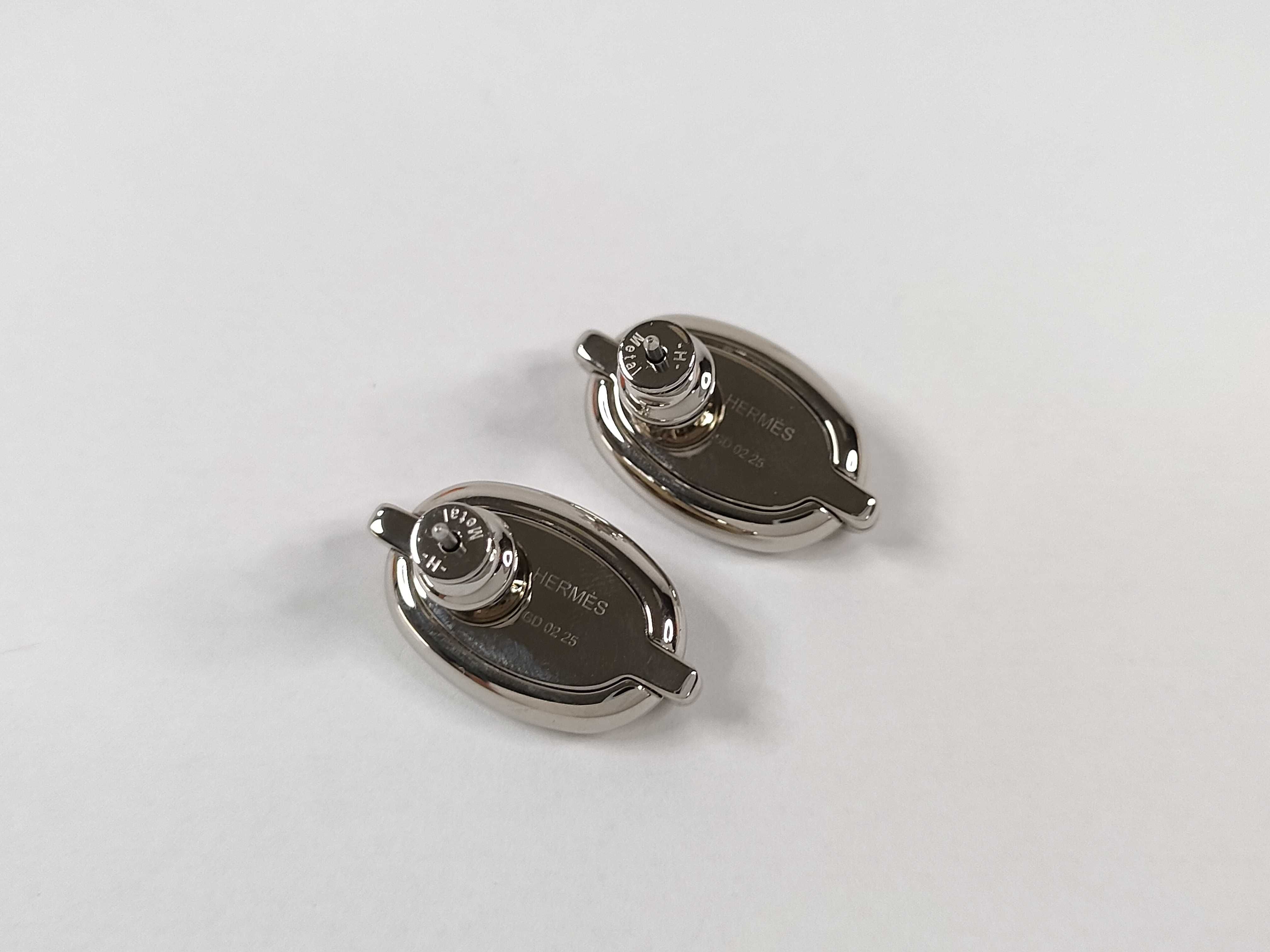 Mini Maillon Earrings, White, Silver Hardware, Hermes Earrings — view 2
