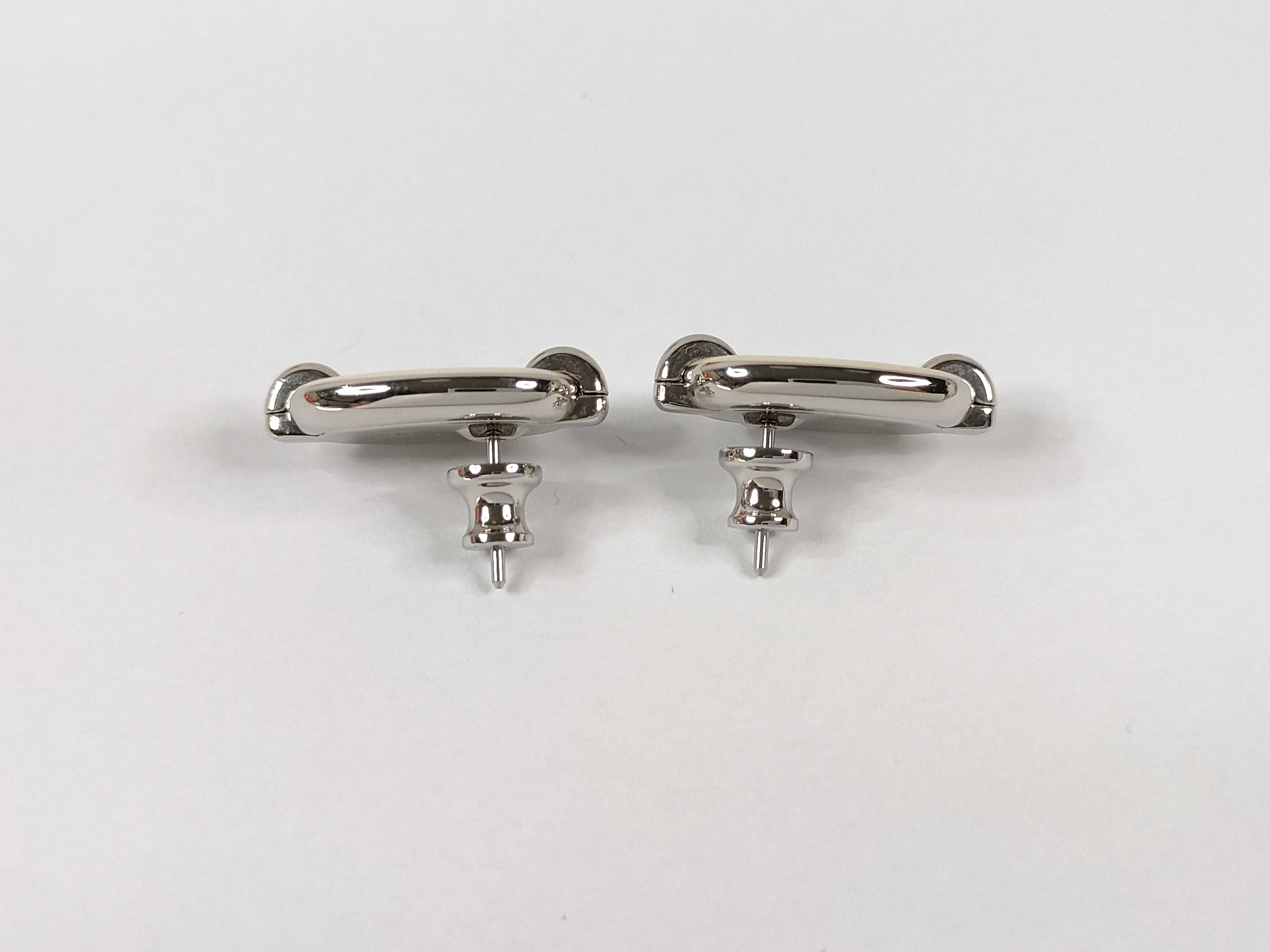 Mini Maillon Earrings, White, Silver Hardware, Hermes Earrings — view 3