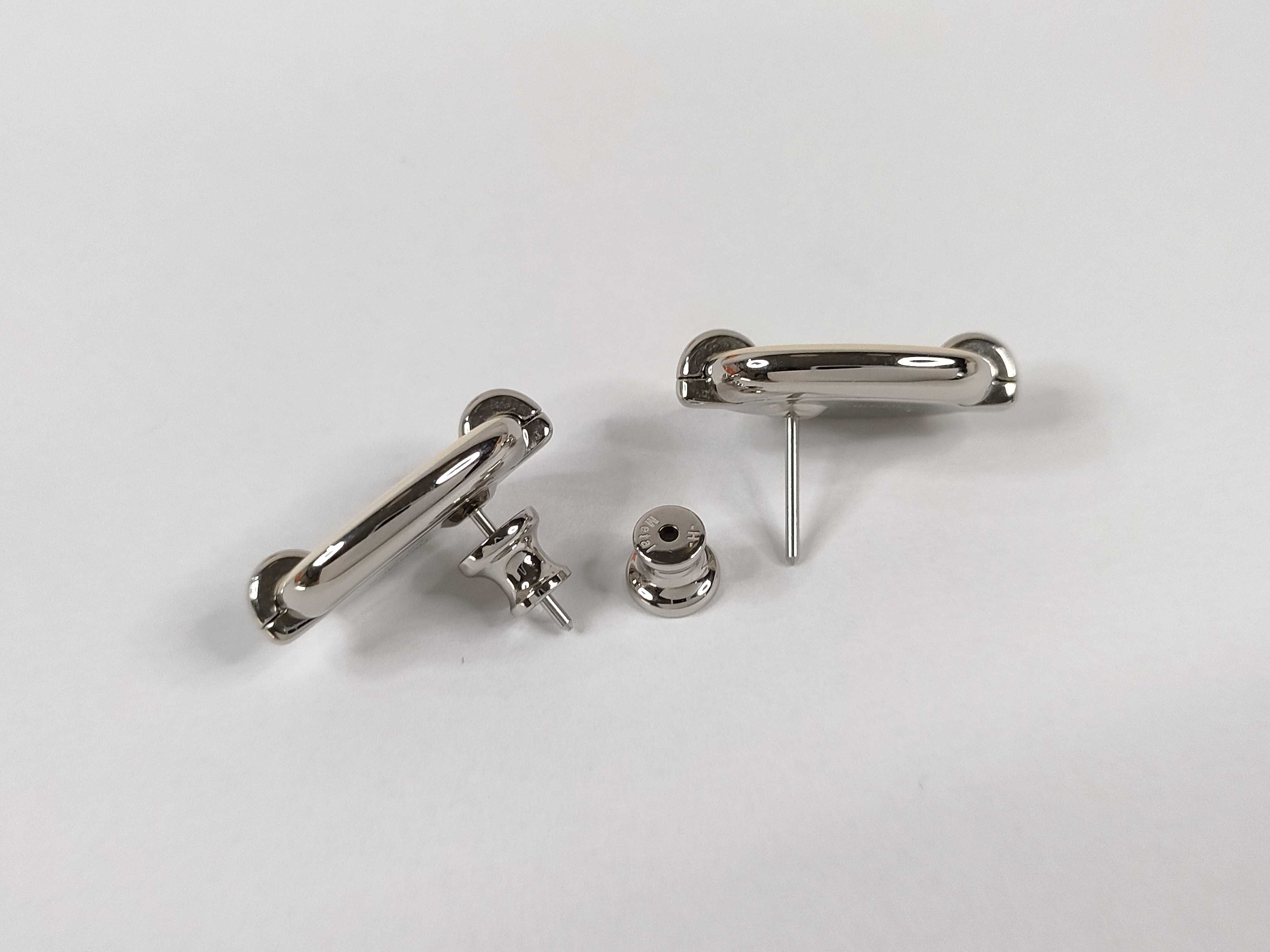Mini Maillon Earrings, White, Silver Hardware, Hermes Earrings — view 4