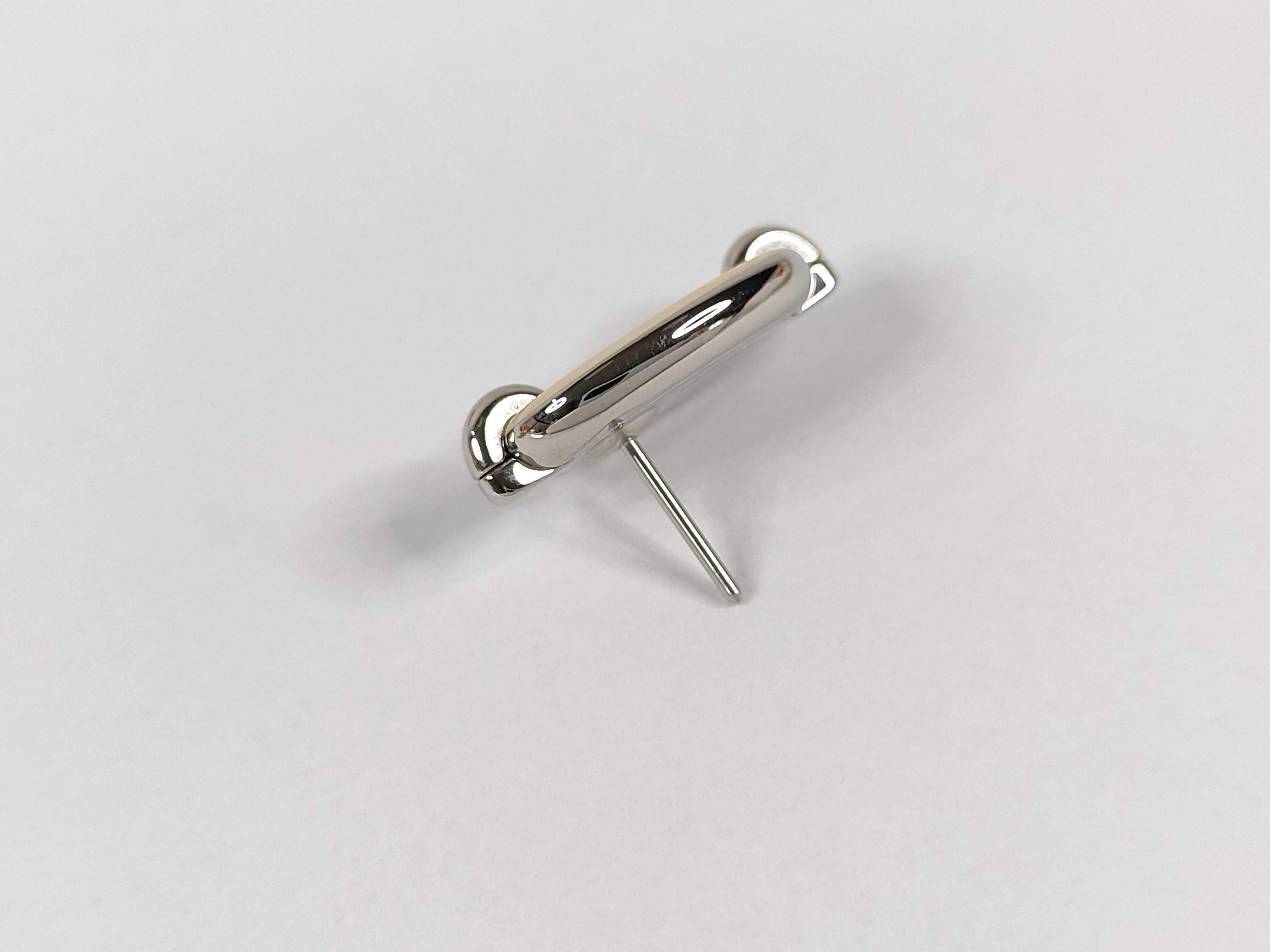 Mini Maillon Earrings, White, Silver Hardware, Hermes Earrings — view 6
