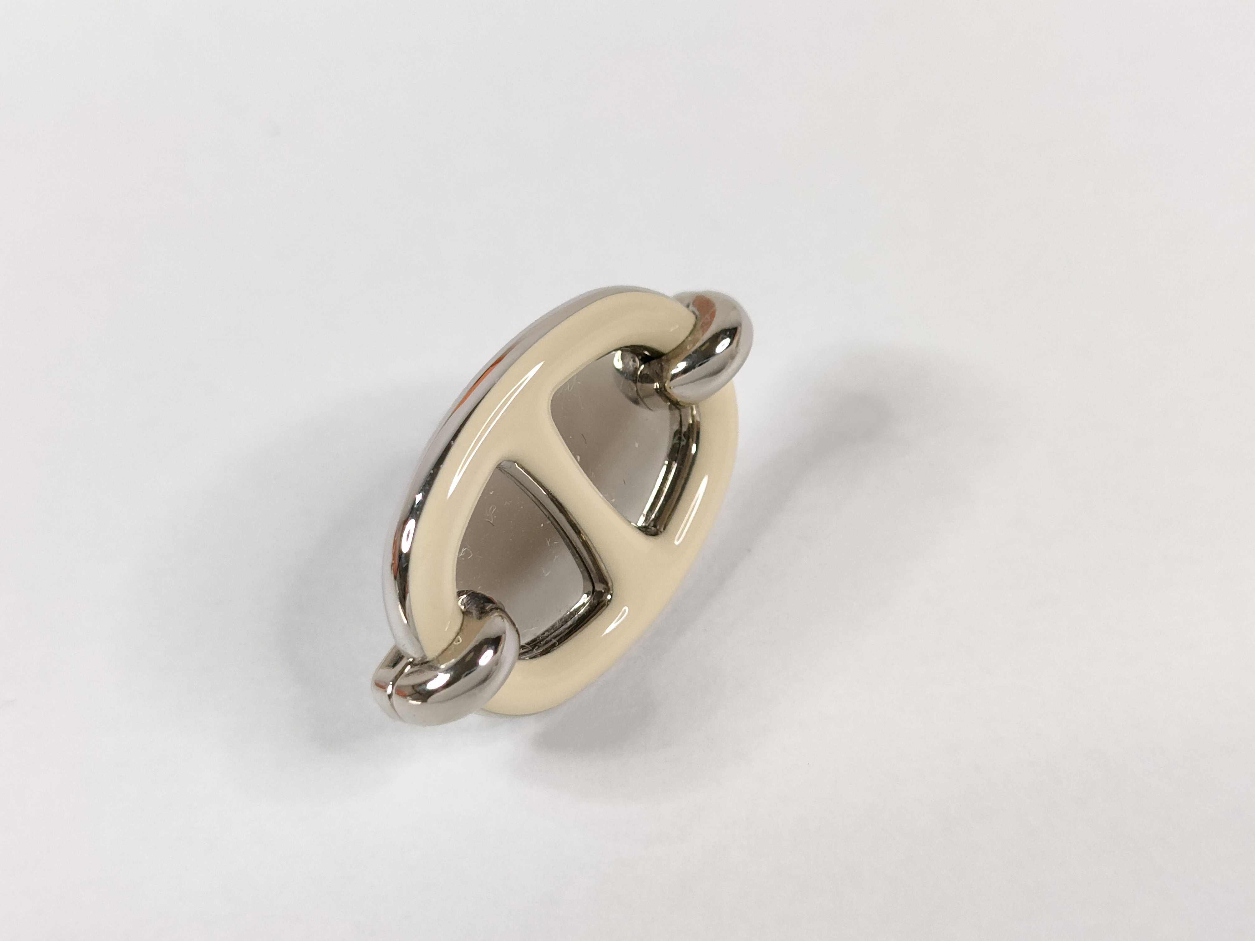 Mini Maillon Earrings, White, Silver Hardware, Hermes Earrings — view 8