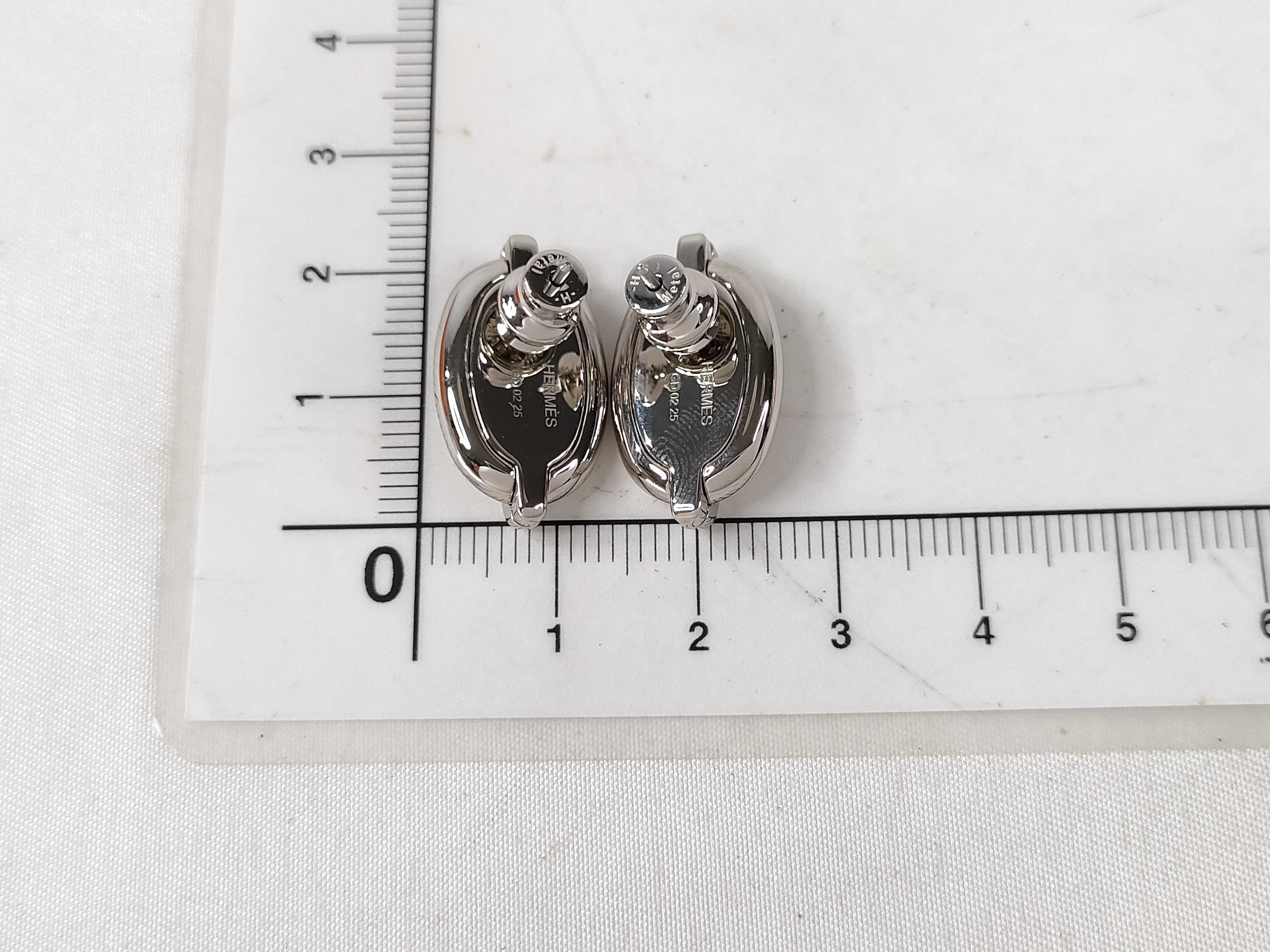 Mini Maillon Earrings, White, Silver Hardware, Hermes Earrings — view 9