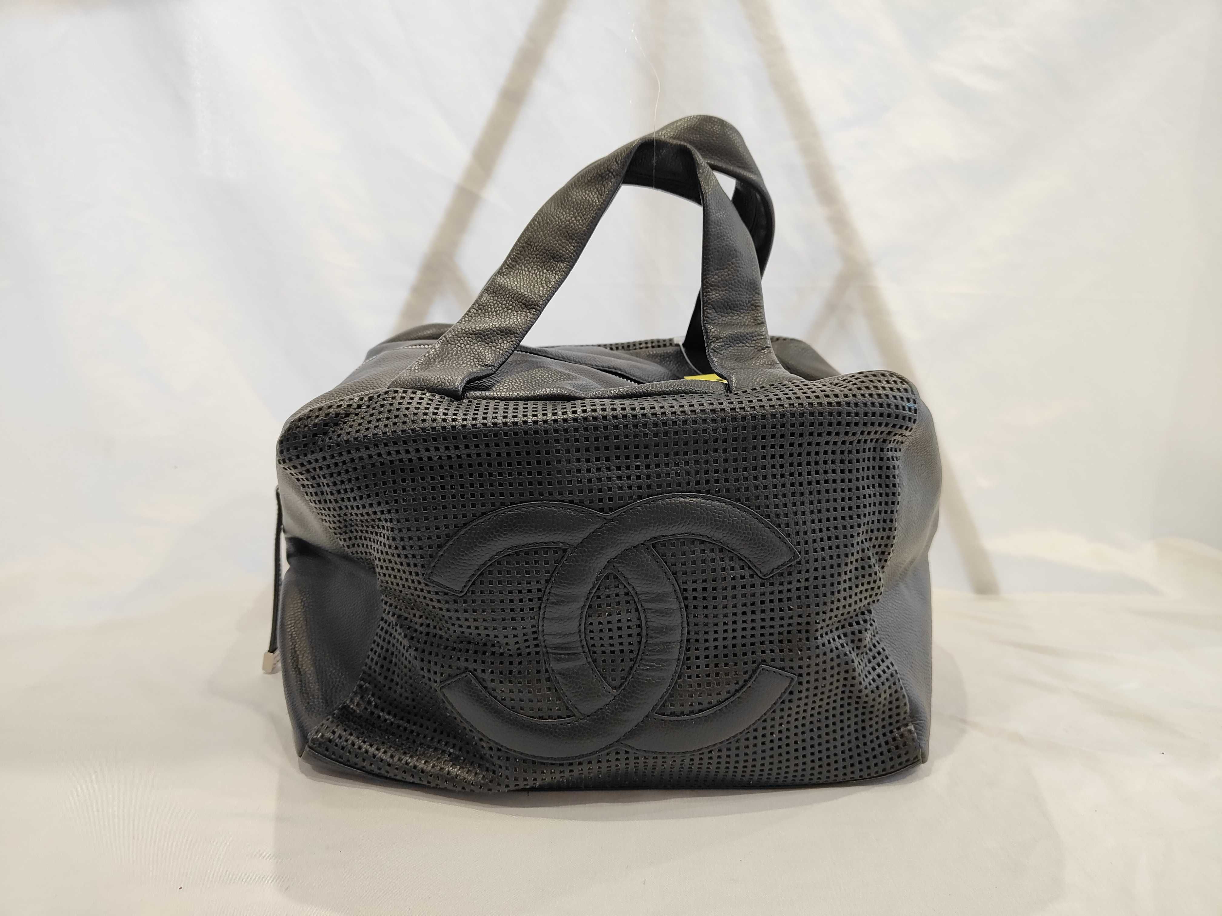 Caviar Skin Perforated Mini Boston Bag / Coco Mark / Leather / Women's