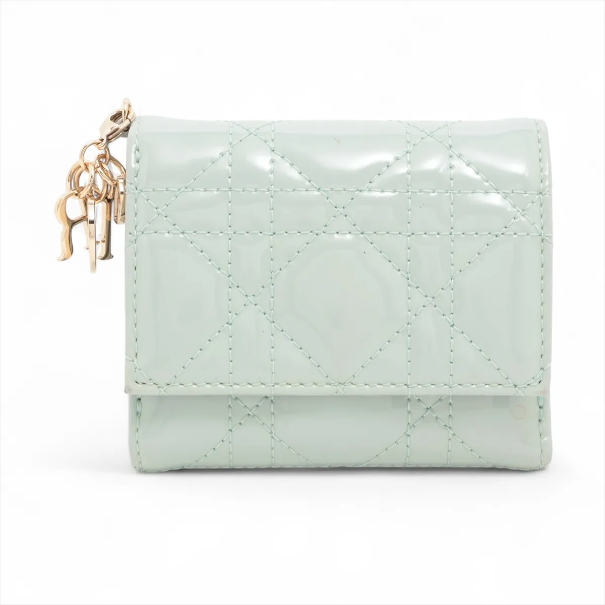Lady Dior Cannage Patent Leather Compact Wallet Green