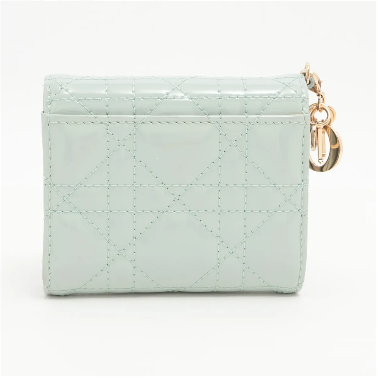 Lady Dior Cannage Patent Leather Compact Wallet Green — view 2