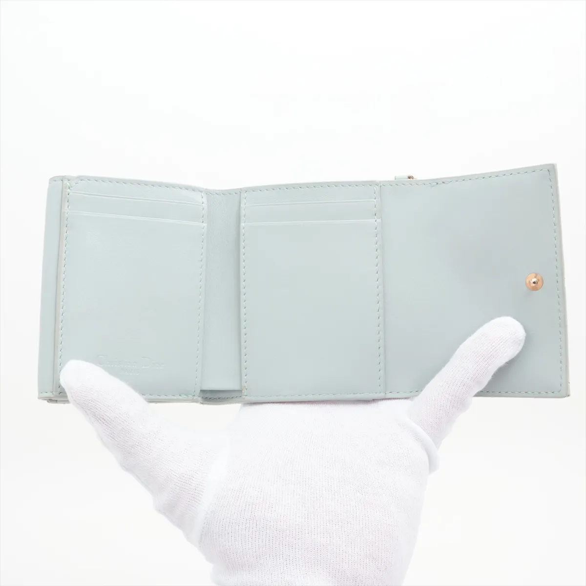 Lady Dior Cannage Patent Leather Compact Wallet Green — view 4