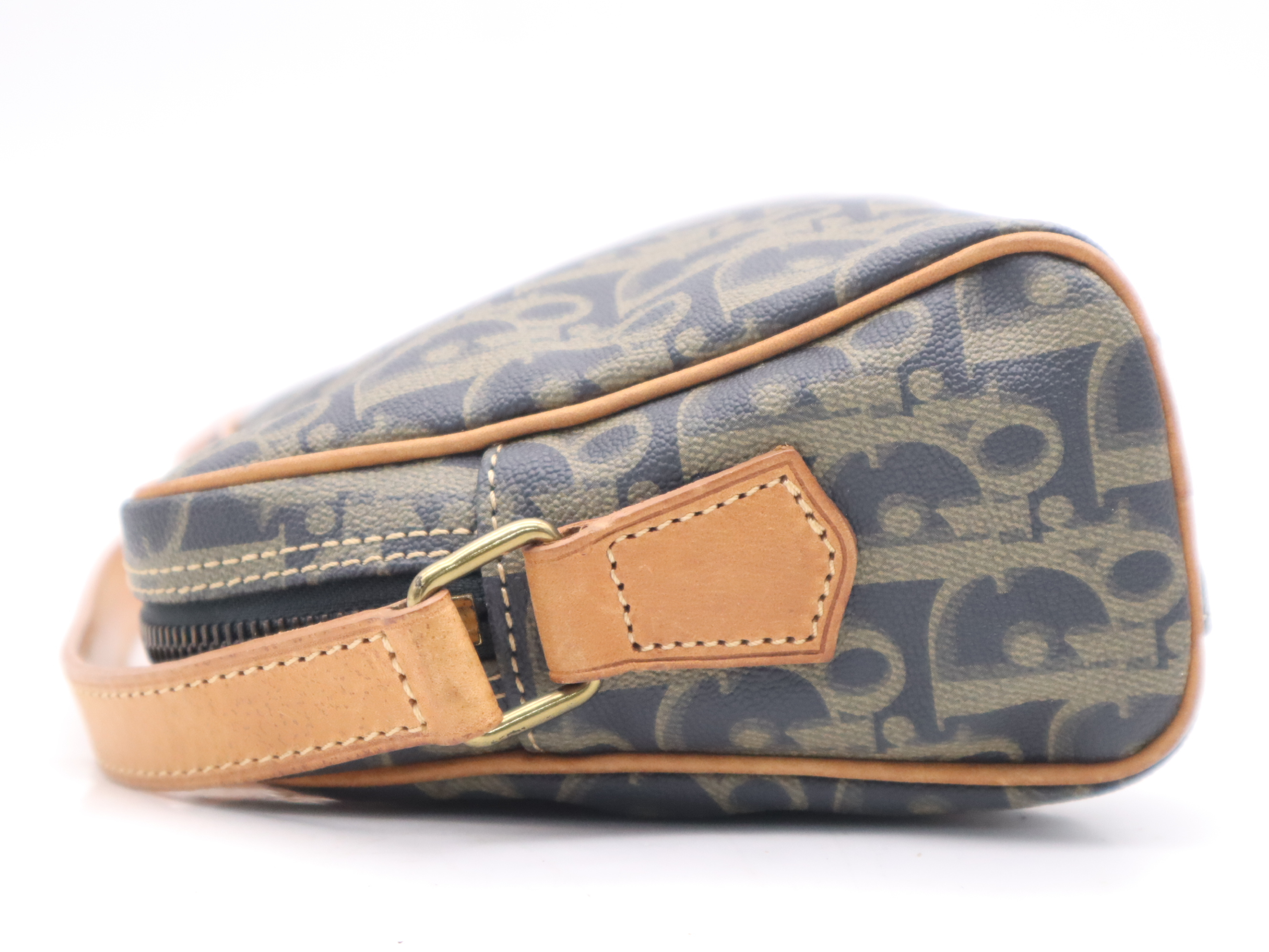 PVC x Leather Vintage Trotter Shoulder Bag, Gray, Gold Hardware — view 3