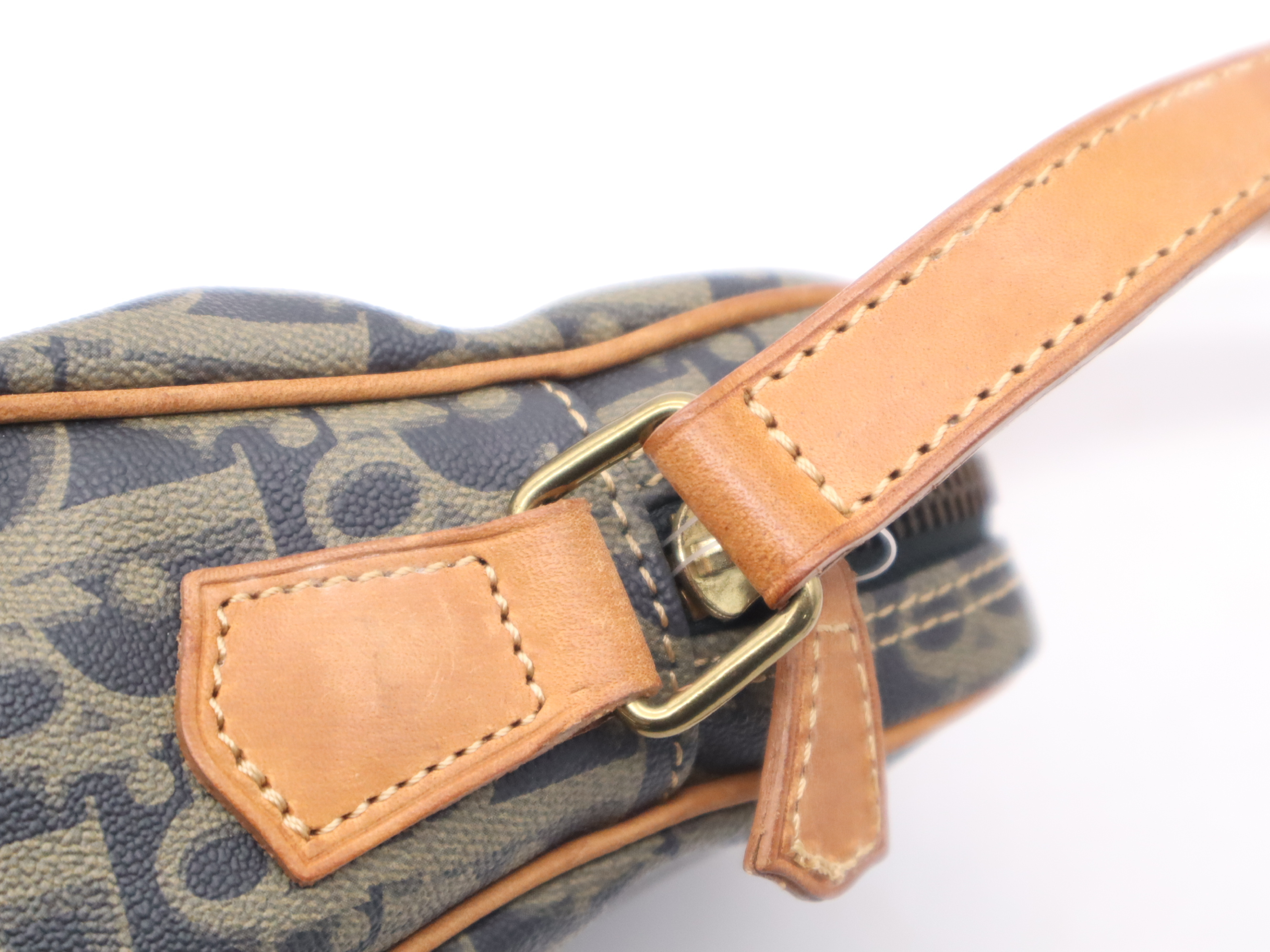 PVC x Leather Vintage Trotter Shoulder Bag, Gray, Gold Hardware — view 7
