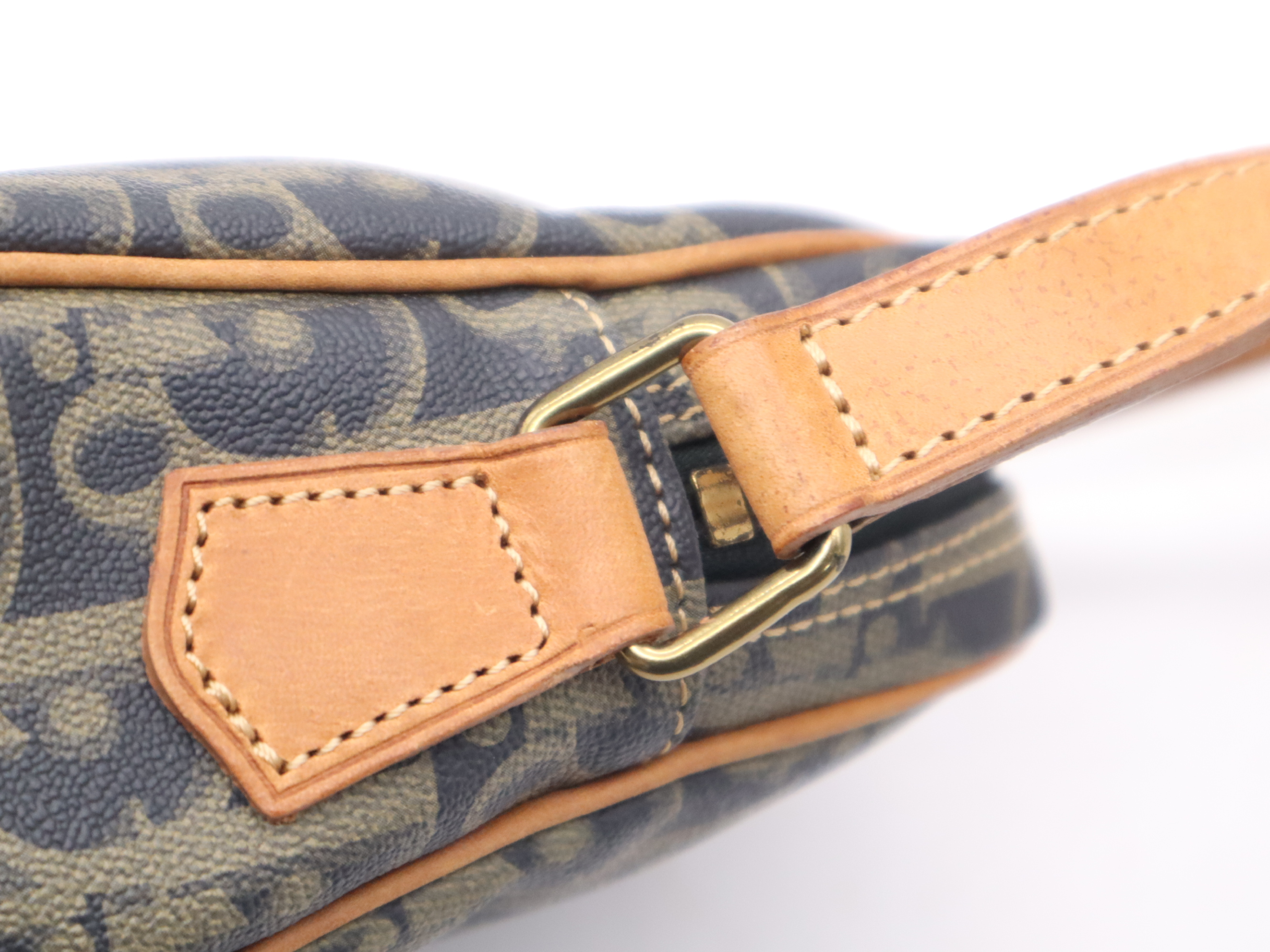 PVC x Leather Vintage Trotter Shoulder Bag, Gray, Gold Hardware — view 8