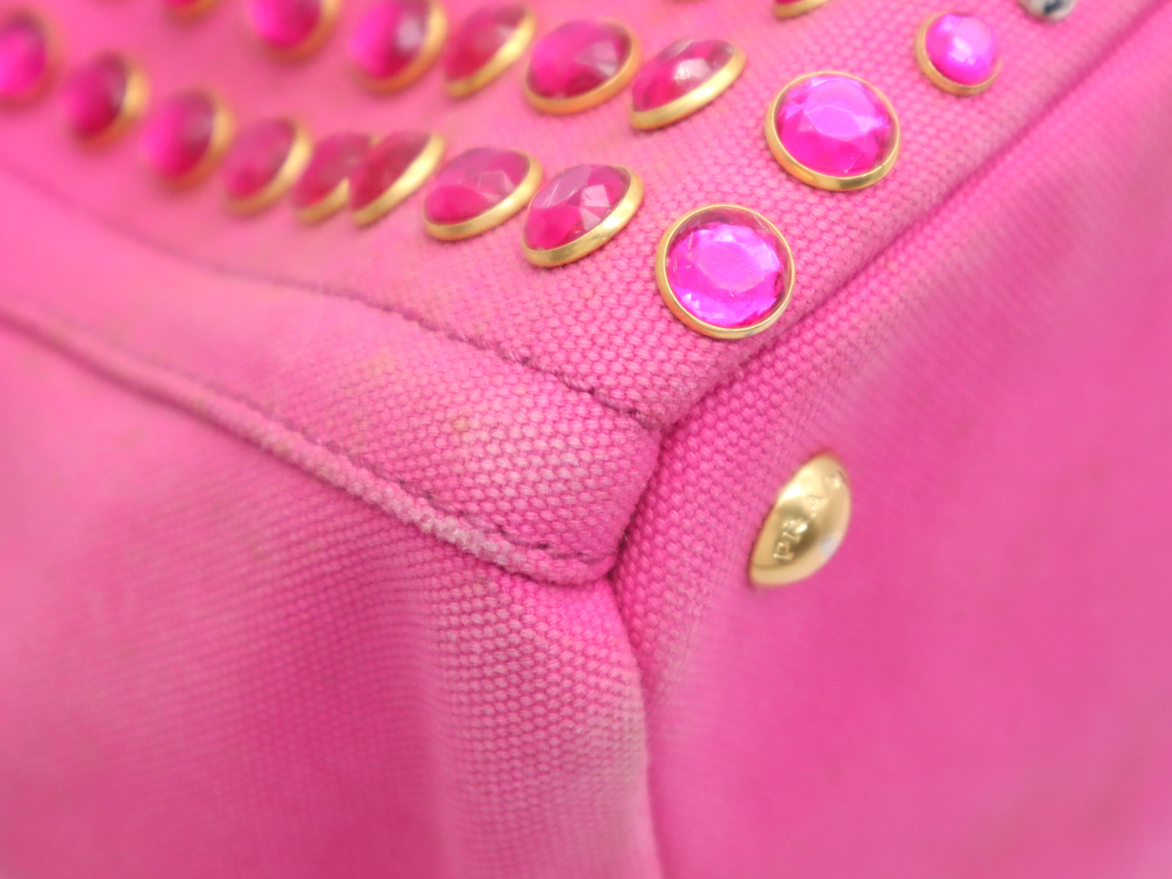 Denim Canapa Bijou Studded 2-Way Tote Bag, Pink, Gold Hardware, with Shoulder Strap, Handbag — view 11