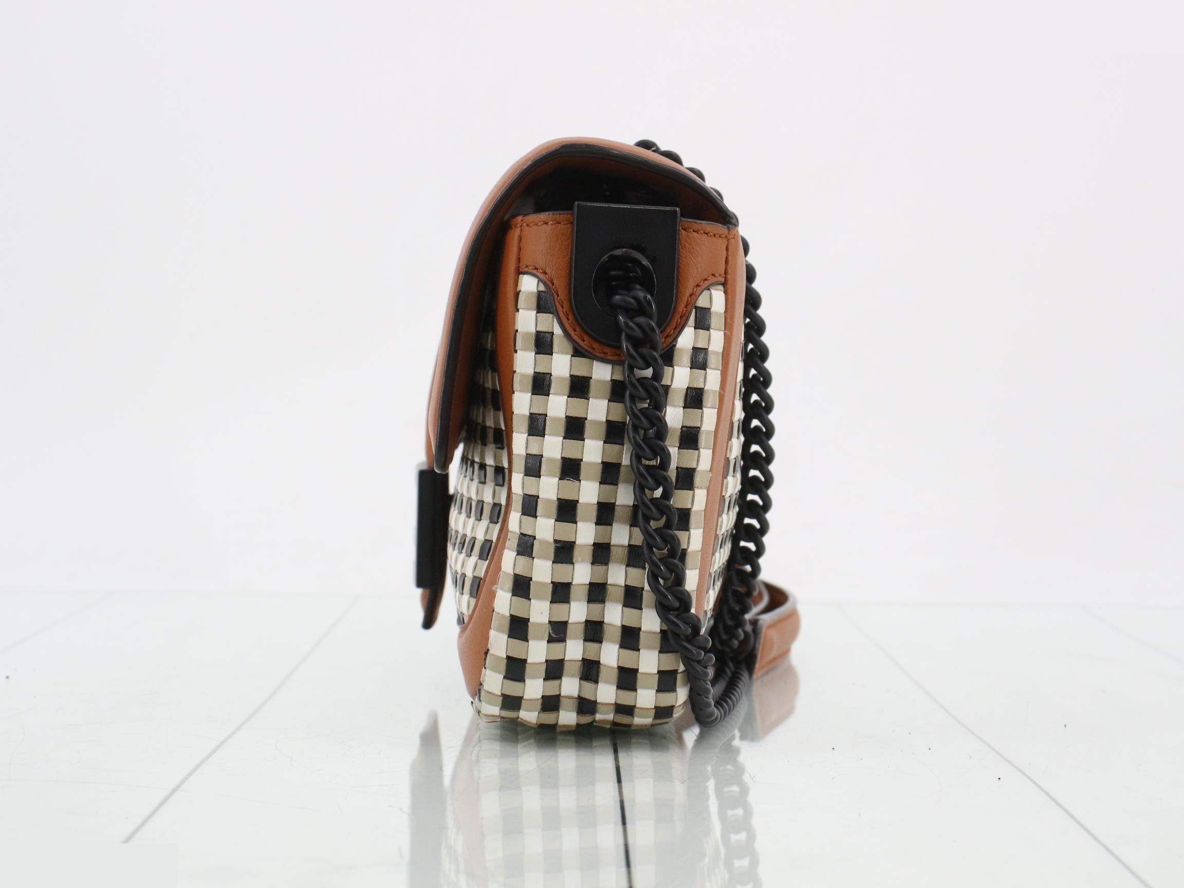 Baguette Chain Leather Check Chain Shoulder Bag, Multicolor — view 3