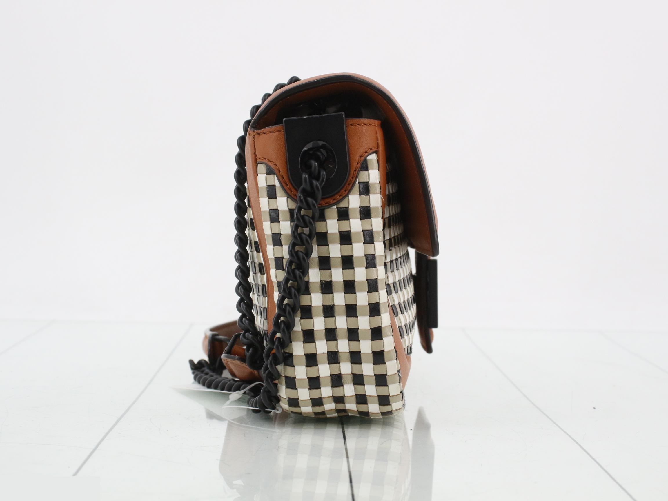 Baguette Chain Leather Check Chain Shoulder Bag, Multicolor — view 4