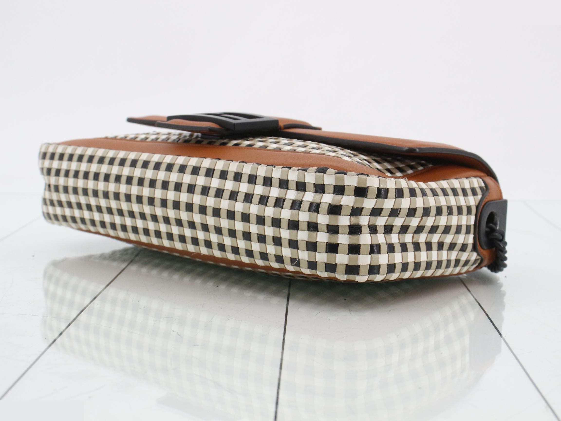 Baguette Chain Leather Check Chain Shoulder Bag, Multicolor — view 6