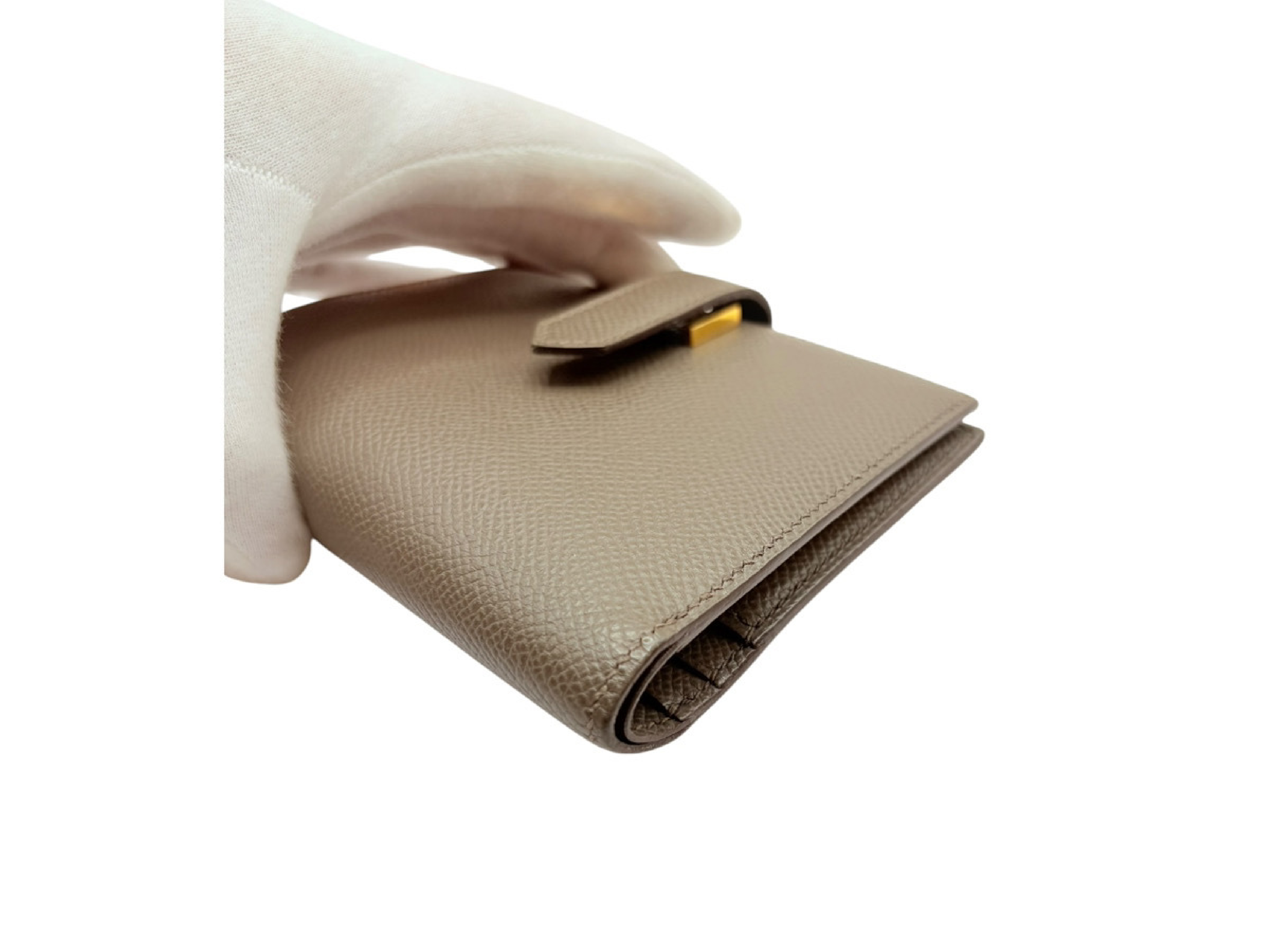 Bearn Compact Wallet, Veau Epsom Leather, Etoupe, Gold Hardware, Y Stamp — view 5