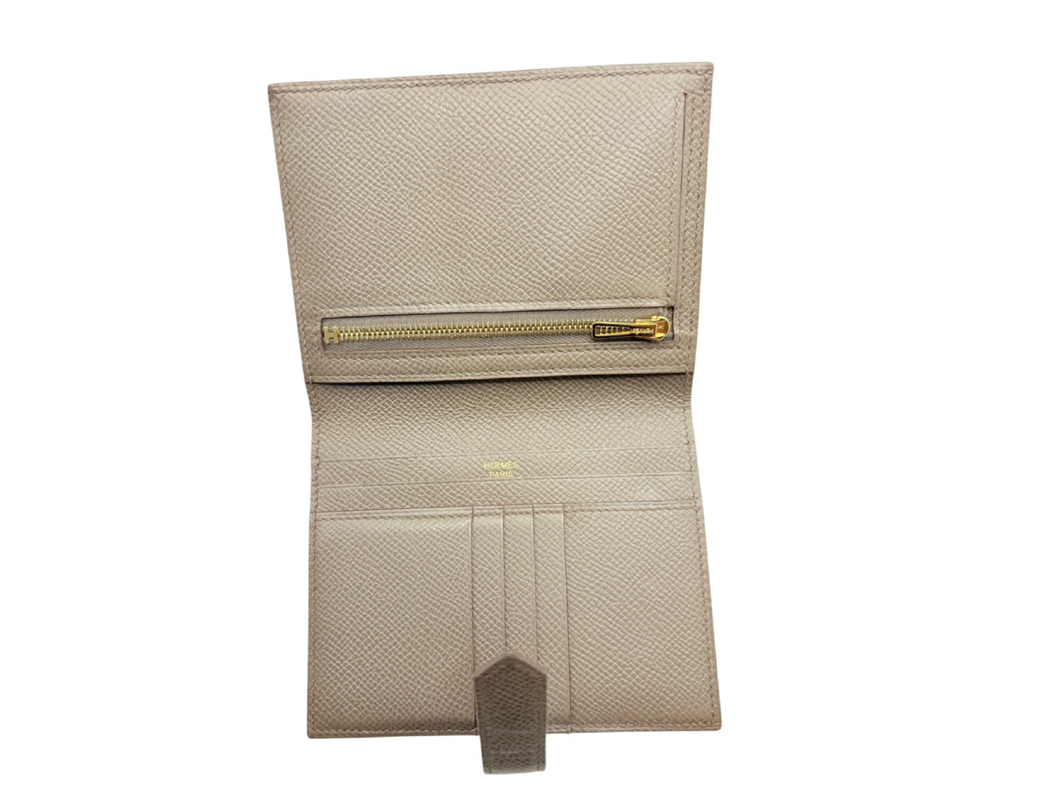 Bearn Compact Wallet, Veau Epsom Leather, Etoupe, Gold Hardware, Y Stamp — view 6