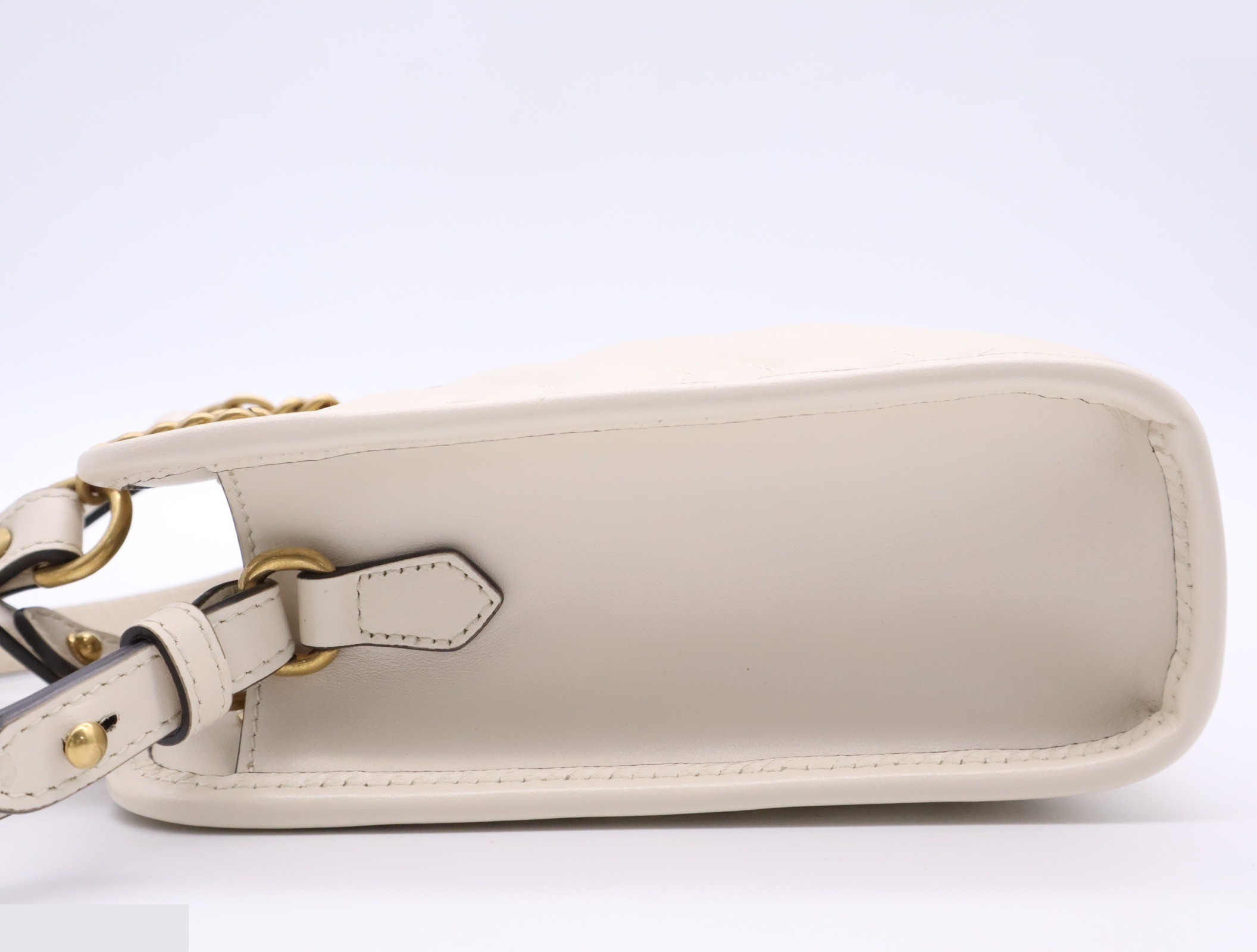 Leather GG Marmont Mini Bag, White, Gold Hardware, with Shoulder Strap — view 3