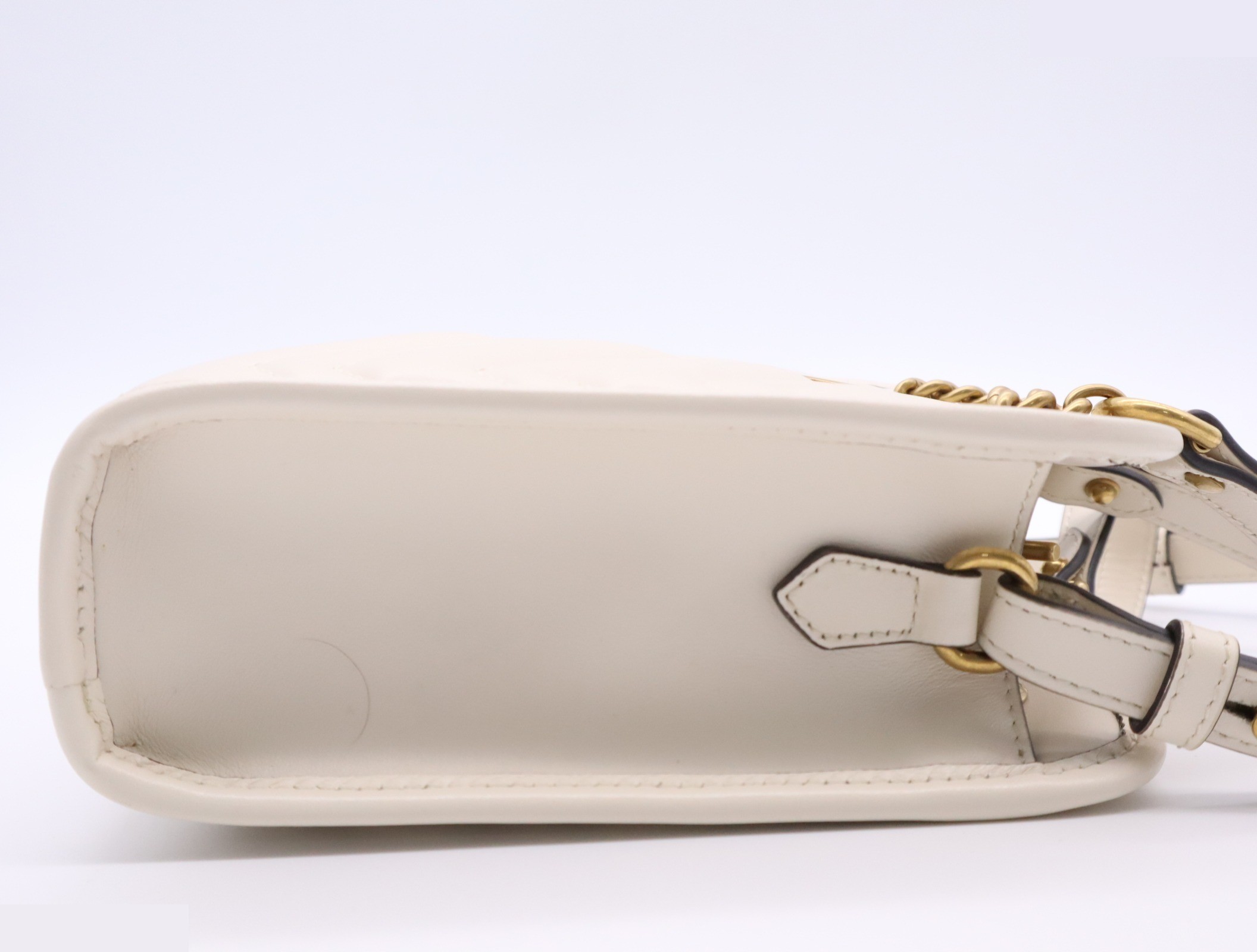Leather GG Marmont Mini Bag, White, Gold Hardware, with Shoulder Strap — view 5