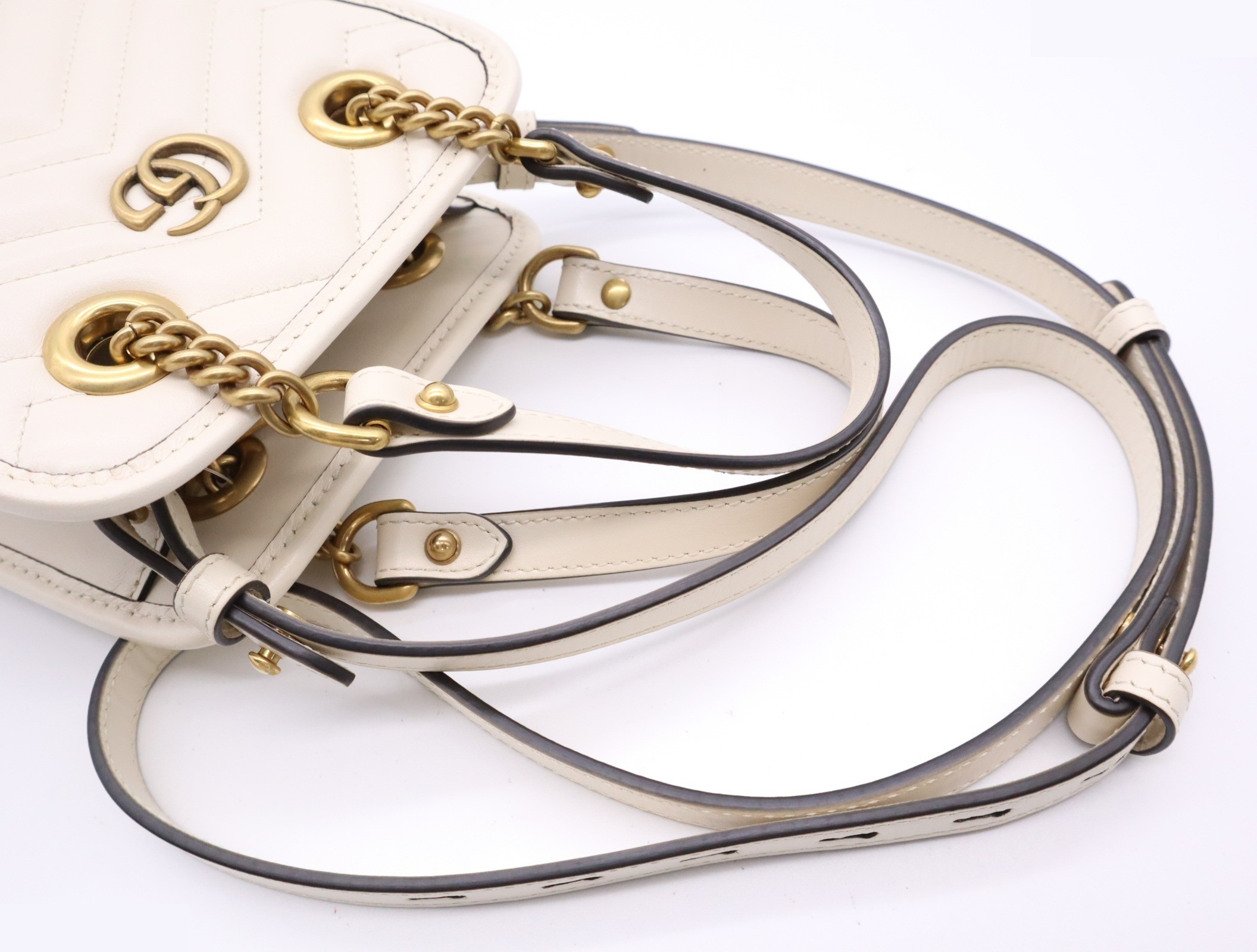 Leather GG Marmont Mini Bag, White, Gold Hardware, with Shoulder Strap — view 6