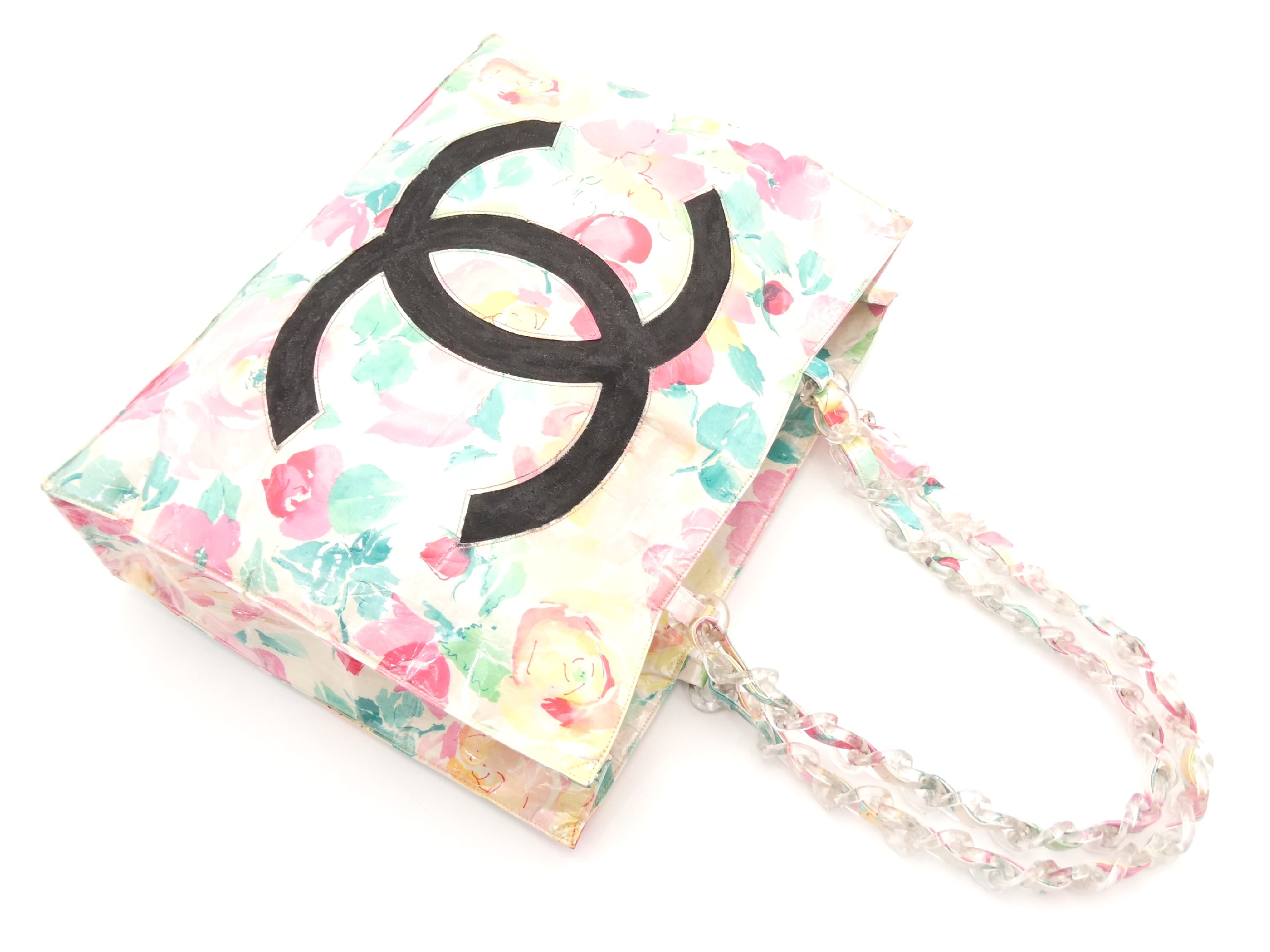 Large Coco Mark Vinyl Plastic Chain Tote Bag — view 6
