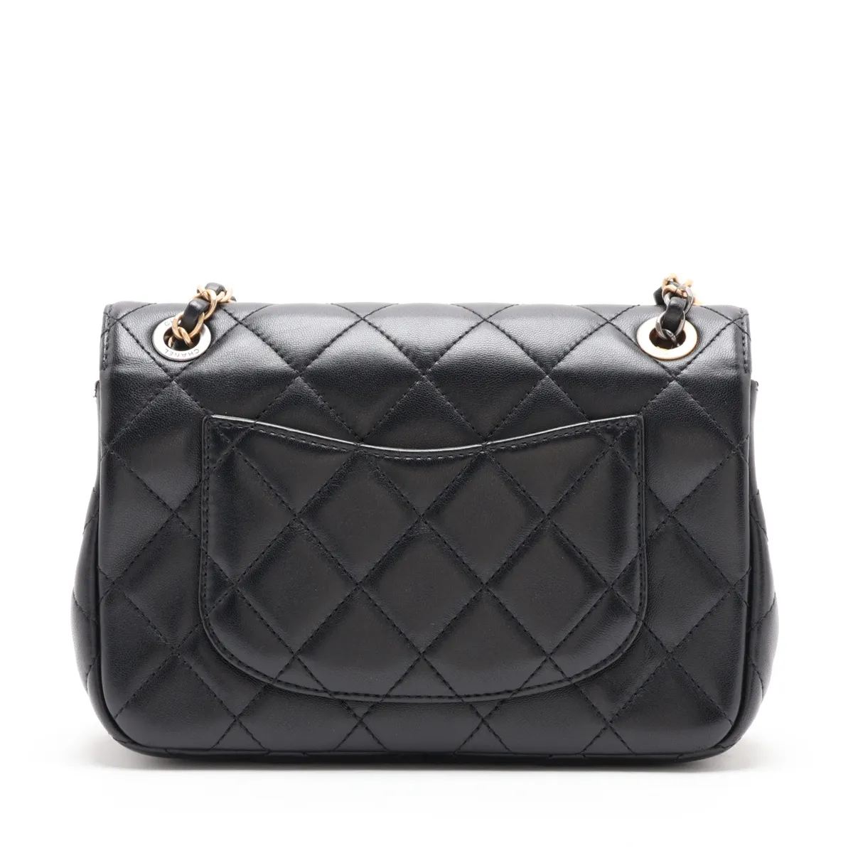 [Individually packaged] Chanel Mini Matelassé Lambskin Single Flap Double Chain Bag, Pearl Black, Gold x Silver Hardware, N7KTHLJC, Random Plate — view 2