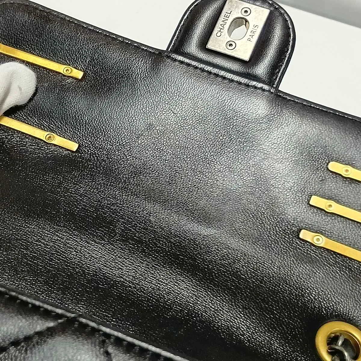 [Individually packaged] Chanel Mini Matelassé Lambskin Single Flap Double Chain Bag, Pearl Black, Gold x Silver Hardware, N7KTHLJC, Random Plate — view 12