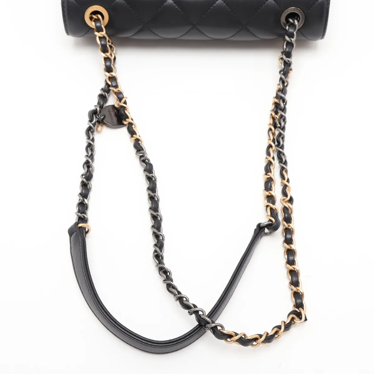 [Individually packaged] Chanel Mini Matelassé Lambskin Single Flap Double Chain Bag, Pearl Black, Gold x Silver Hardware, N7KTHLJC, Random Plate — view 5