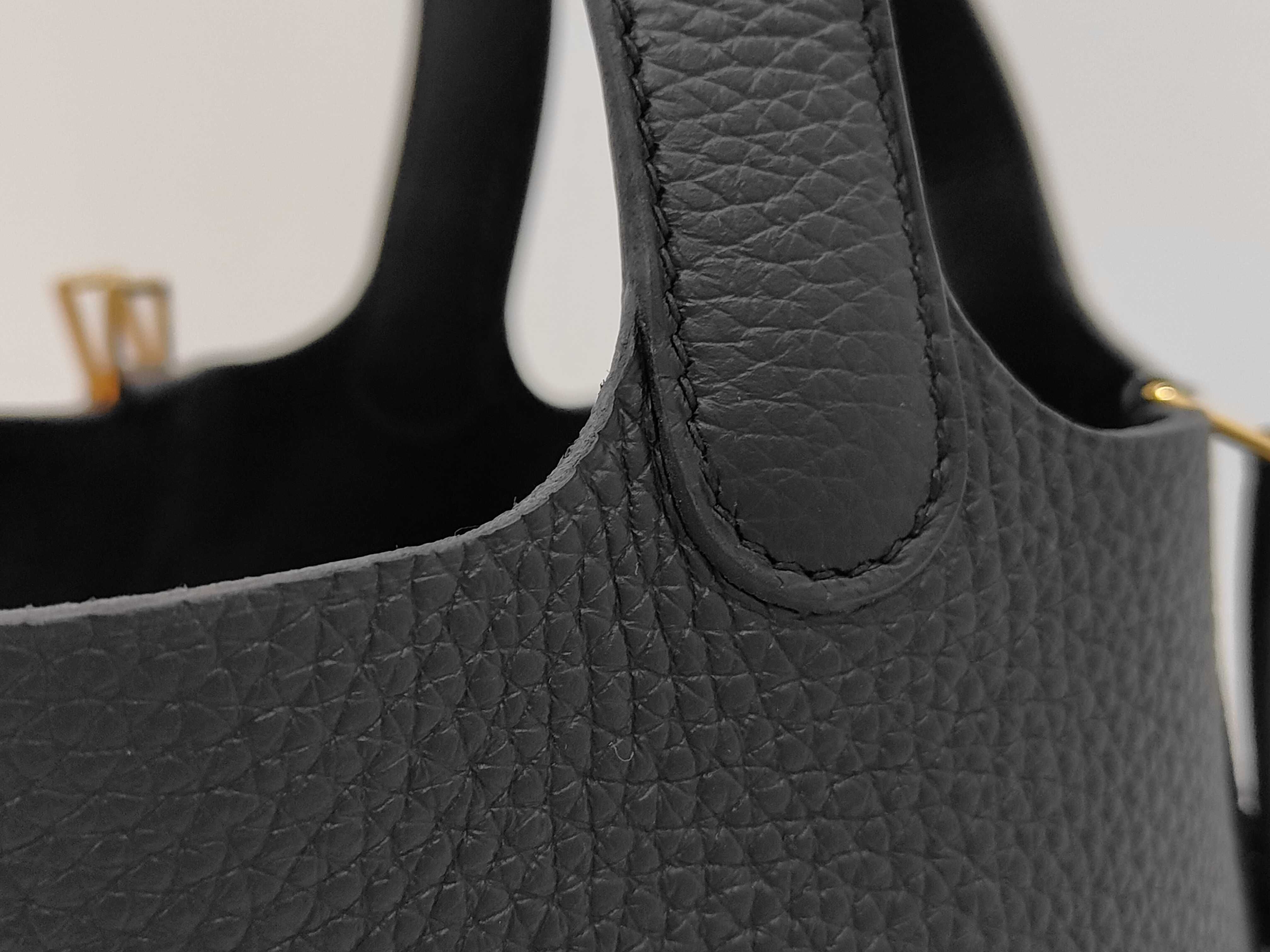 Picotin Lock PM Handbag, Taurillon Clemence Leather, Black, Gold Hardware, K Stamp — view 3