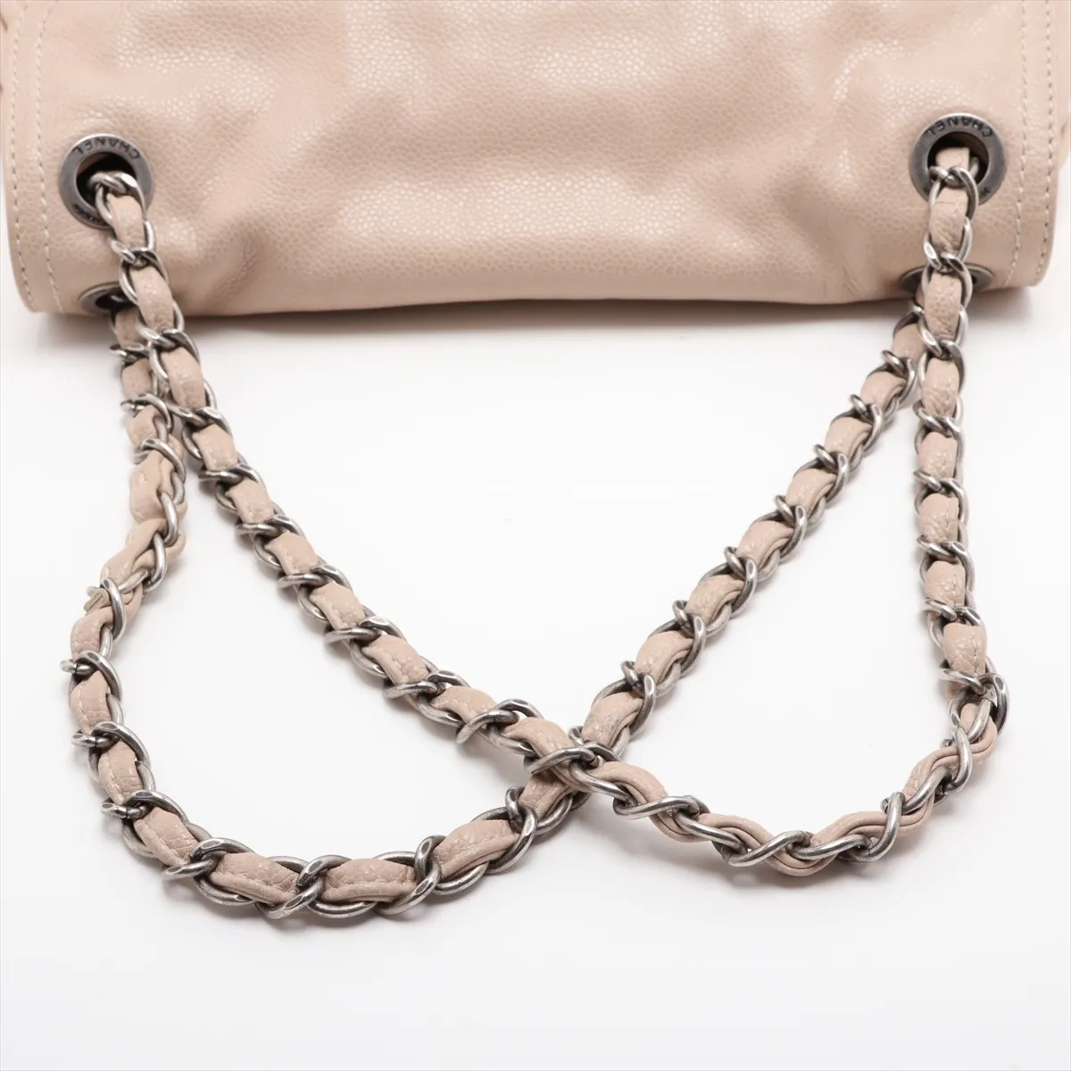 Matelassé Caviar Skin Single Flap Double Chain Bag, Beige, Gunmetal Hardware, 13352903, Serial Number 13 — view 5