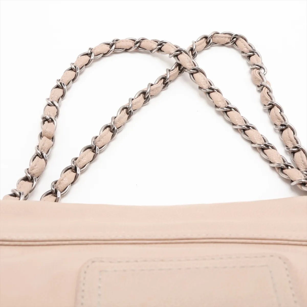 Matelassé Caviar Skin Single Flap Double Chain Bag, Beige, Gunmetal Hardware, 13352903, Serial Number 13 — view 6