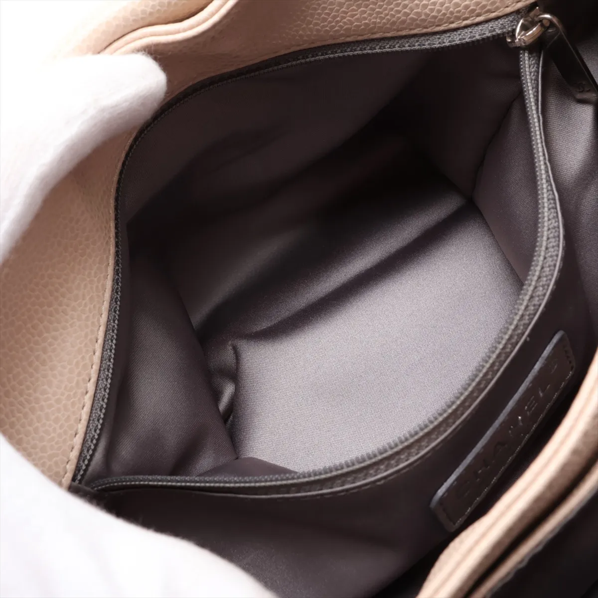 Matelassé Caviar Skin Single Flap Double Chain Bag, Beige, Gunmetal Hardware, 13352903, Serial Number 13 — view 9