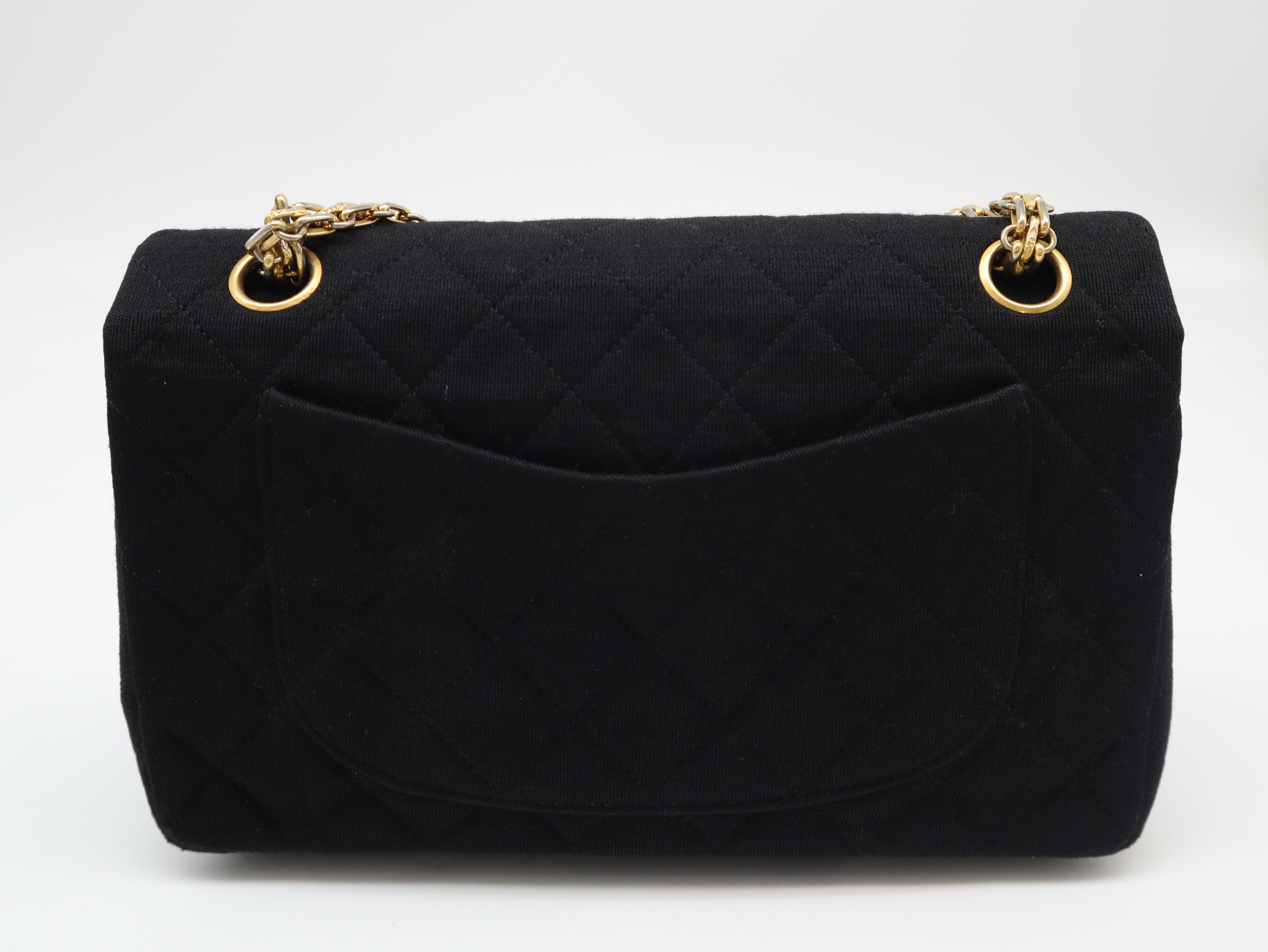 Cotton Jersey Matelassé 25 Double Flap Double Chain Gold Hardware Black Seal Card 1635184 Shoulder Bag — view 2